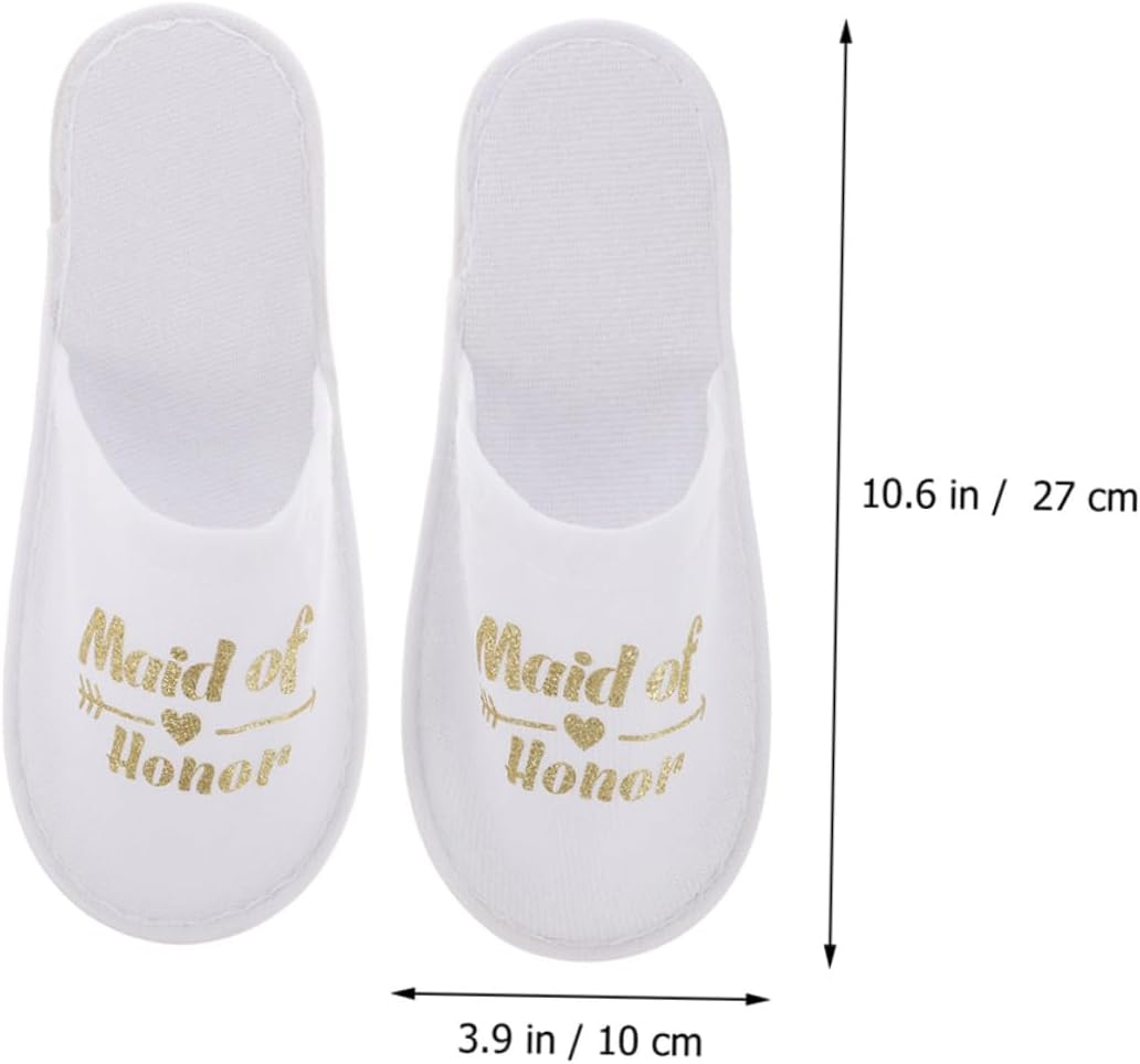 Gatuida Disposable Gold Maid of Honor Wedding Slippers for Bridesmaids, 2 Pairs Fabric Party Footwear with Gold Foil Lettering, Non-Slip Cloth Slippers for Bridal Shower and Pajama Party image number 1