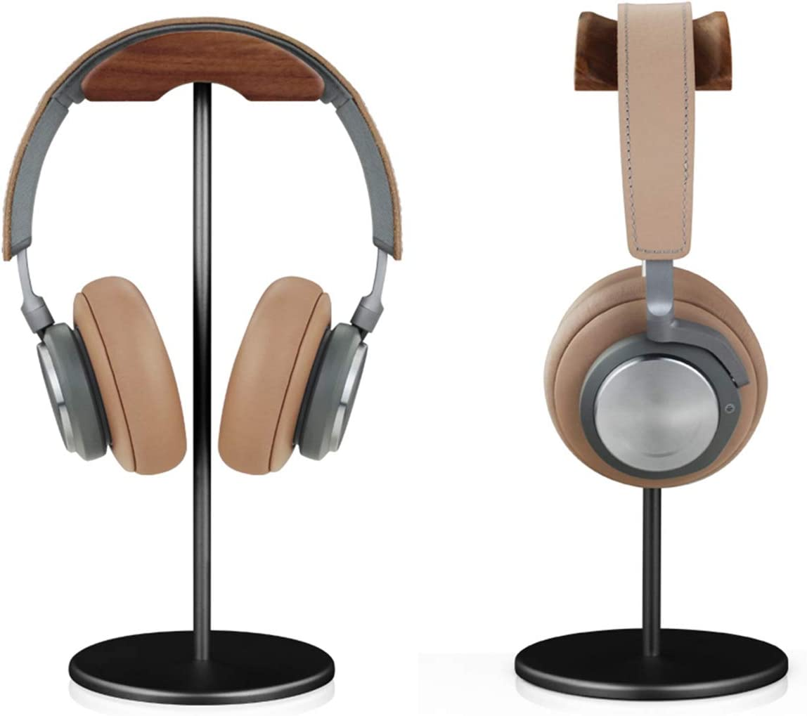 Qincoon Headphone Stand, Walnut Wood & Aluminum Headset Stand, Nature Walnut Gaming Headset Holder with Solid Heavy Base for All Headphone Sizes (Black) image number 3