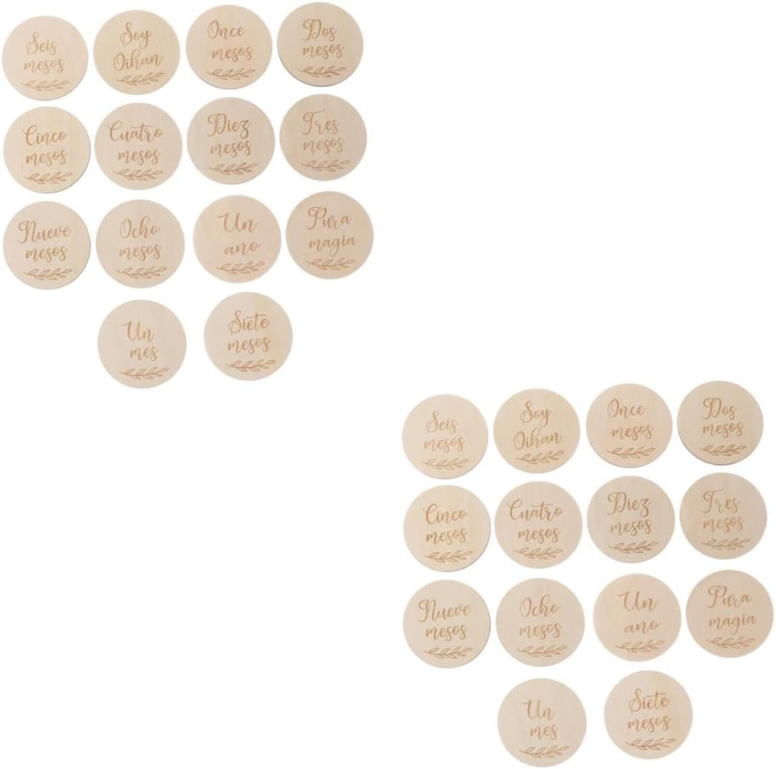 Yardwe 28 Pcs Wooden Monthly Milestone Cards Photography Props Newborn Photo Announcement Shower Gift Souvenir with Wood Grain image number 1