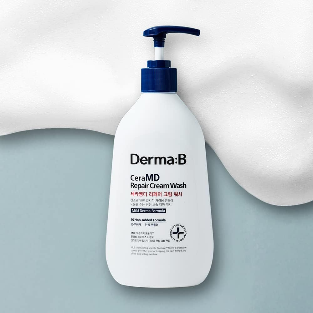 Derma B Ceramd Repair Cream Wash, Unscented Fragrance Free Creamy Face & Body Cleanser for Dry Sensitive Itchy Skin, Deep Moisture Paraben-Free Body Wash, Cream to Foam Cleanser, 13.5 Fl. Oz., 400Ml image number 6