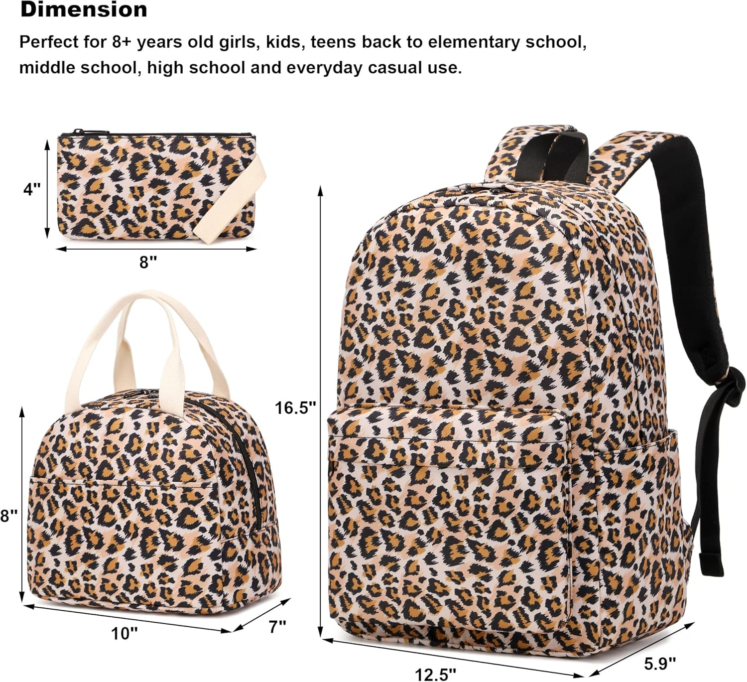 Girls School Backpacks for Kids Teens, 3-In-1 School Bag Bookbags Set with Lunch Bag Pencil Case - Avocado image number 5