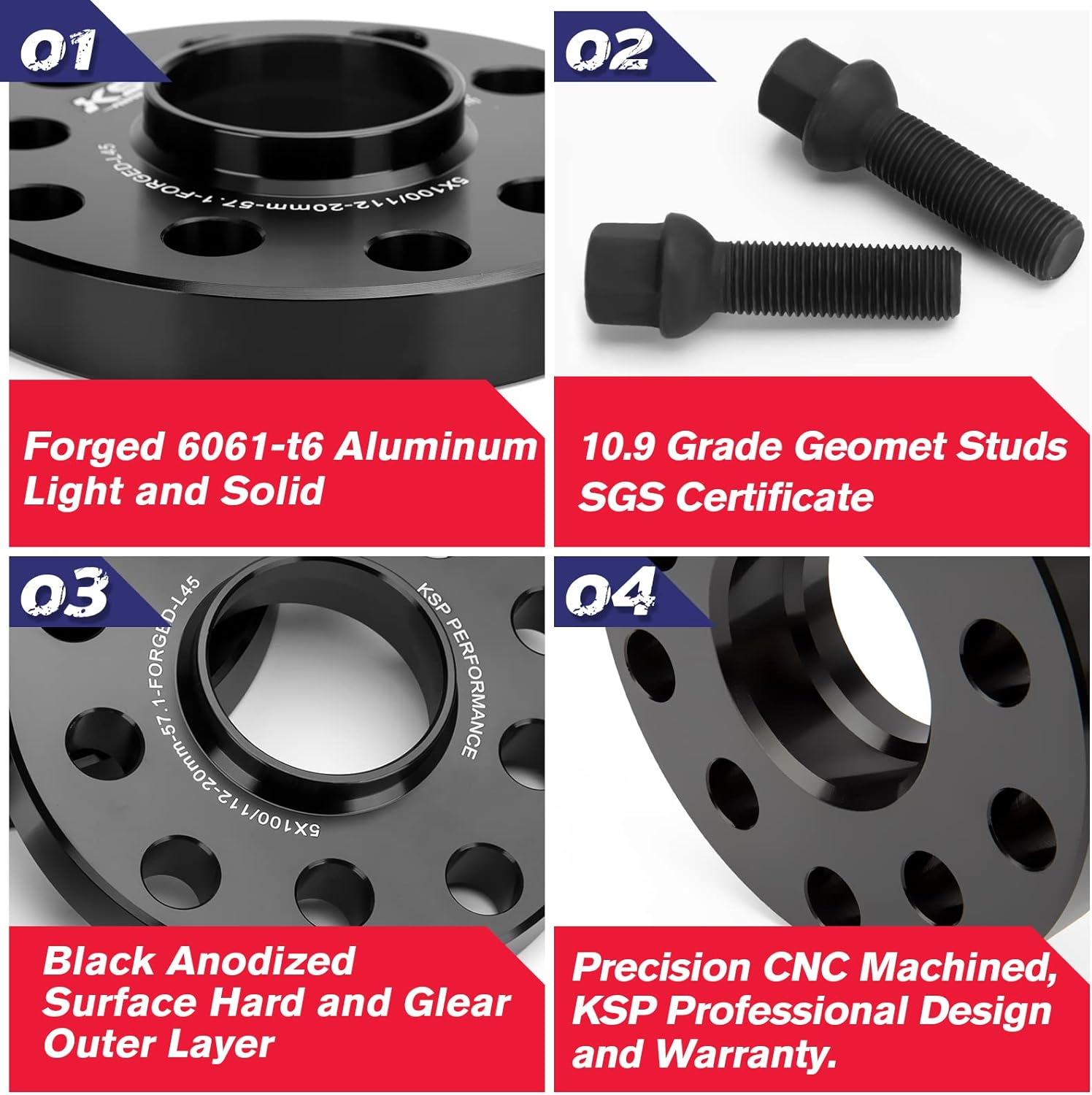 KSP 5X100 to 5X100 Wheel Spacers Compatible with Audi A3 A4 A6 A8 S4 S6 S8 Quattro TT, 20Mm Thread Pitch M14X1.5 Hub Bore 57.1Mm with Sphere Seat Lug Bolts Fit for 5X112 Golf Jetta Beetle EOS Passat image number 4