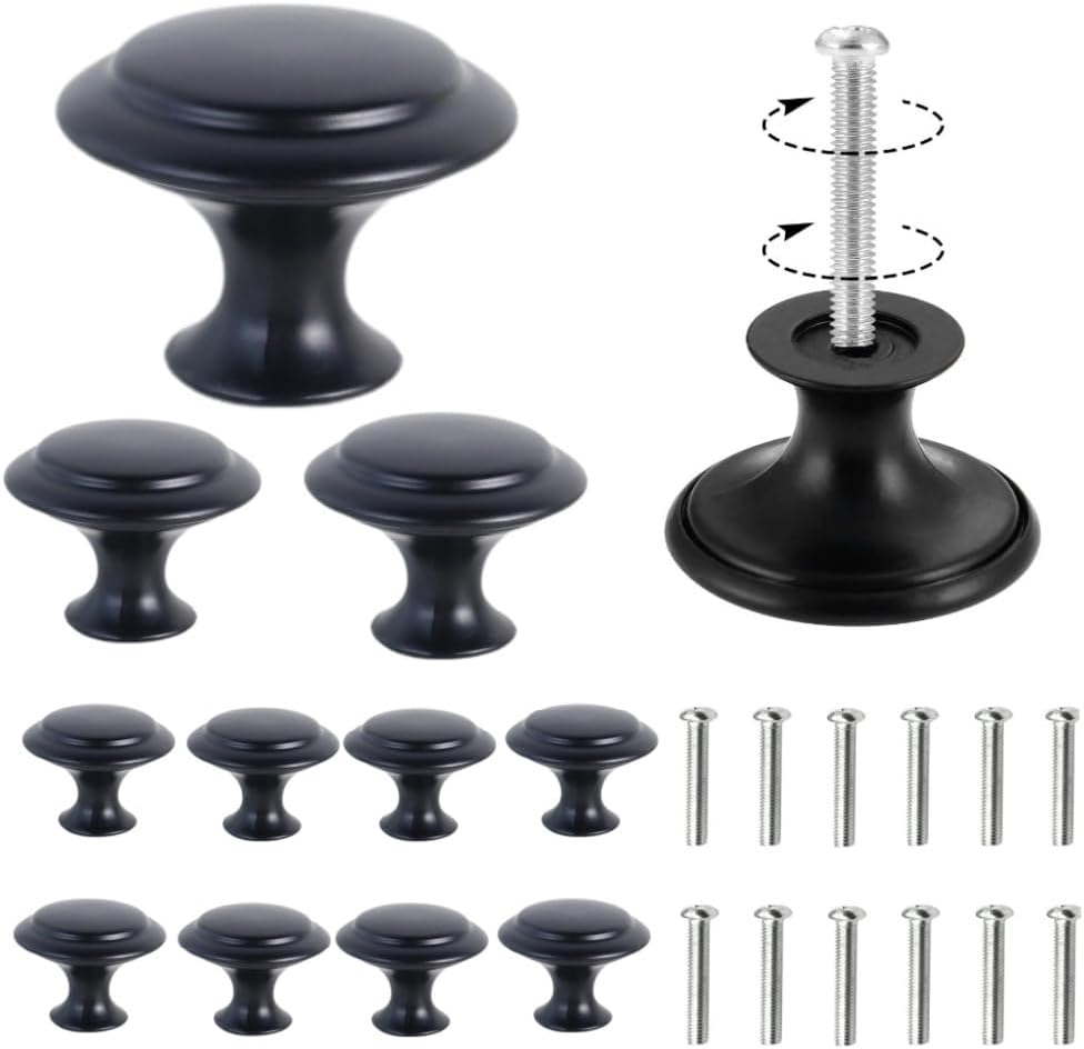 Jindizi 12 Pcs Circular Cabinet Knobs Stainless Steel Drawer Knobs Wardrobe Hardware Matte Black Drawer Knobs Kitchen Cabinet Doors Bathroom Cabinets image number 5