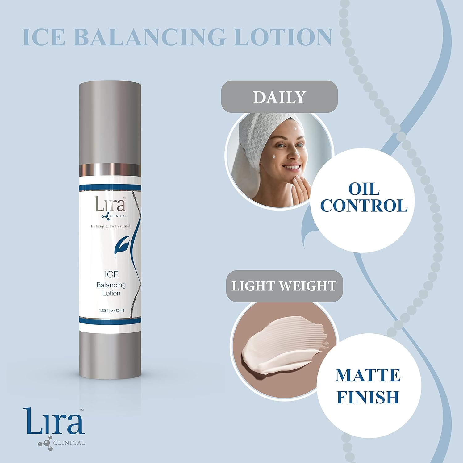 Lira Clinical ICE Balancing Lotion - Lightweight Facial Oil Control Moisturizer with Niacinamide and Salicylic Acid - Daily Balancing Hydrator for Skin - Gentle Soothing & Cooling Cream - 50 Ml