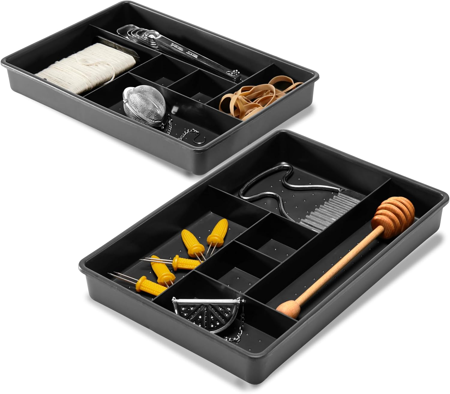 Madesmart Set of 2 Plastic 6-Compartment Drawer Organizer Gadget Trays, Multipurpose Storage Bins for Drawers, Granite, 10.75 X 7.5 X 2.6 Inches image number 4