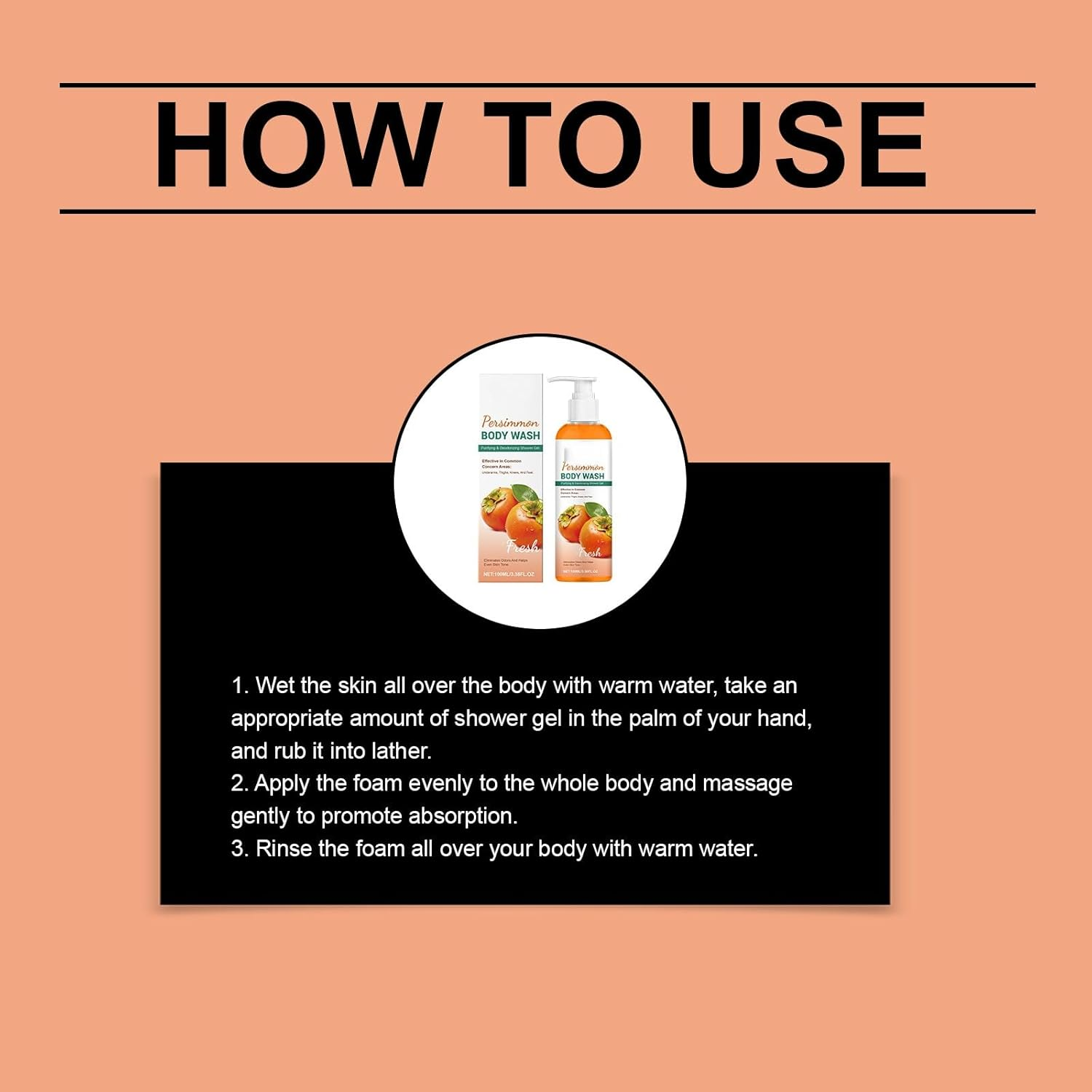 Persimmon Body Wash for Odor Control, Purifying & Deodorizing Shower Gel with Persimmon Extract, Moisturizing Body Wash for Women & Men, Cleaning, Fresh, Odor Removal, Anti-Odor (1PCS) image number 6