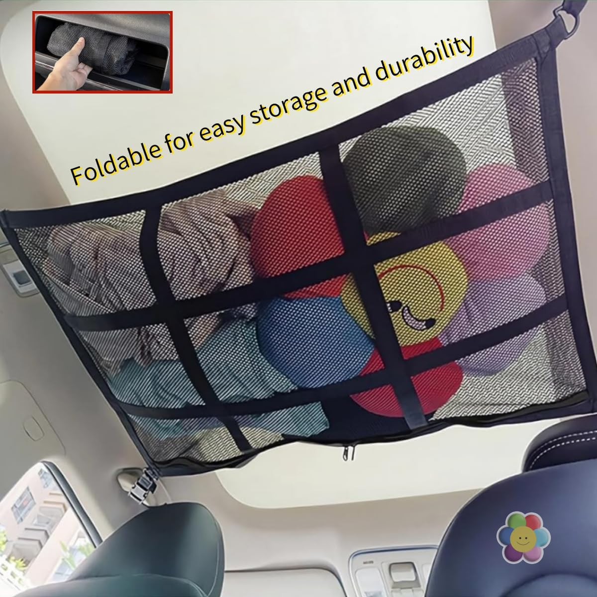 Car Ceiling Storage Net,Truck Netting for Cargo,Adjustable Double Large Car Ceiling Storage Net,Double-Layer Mesh Roof Camping Essentials, Bag for SUV Long Trip Camping (Black)