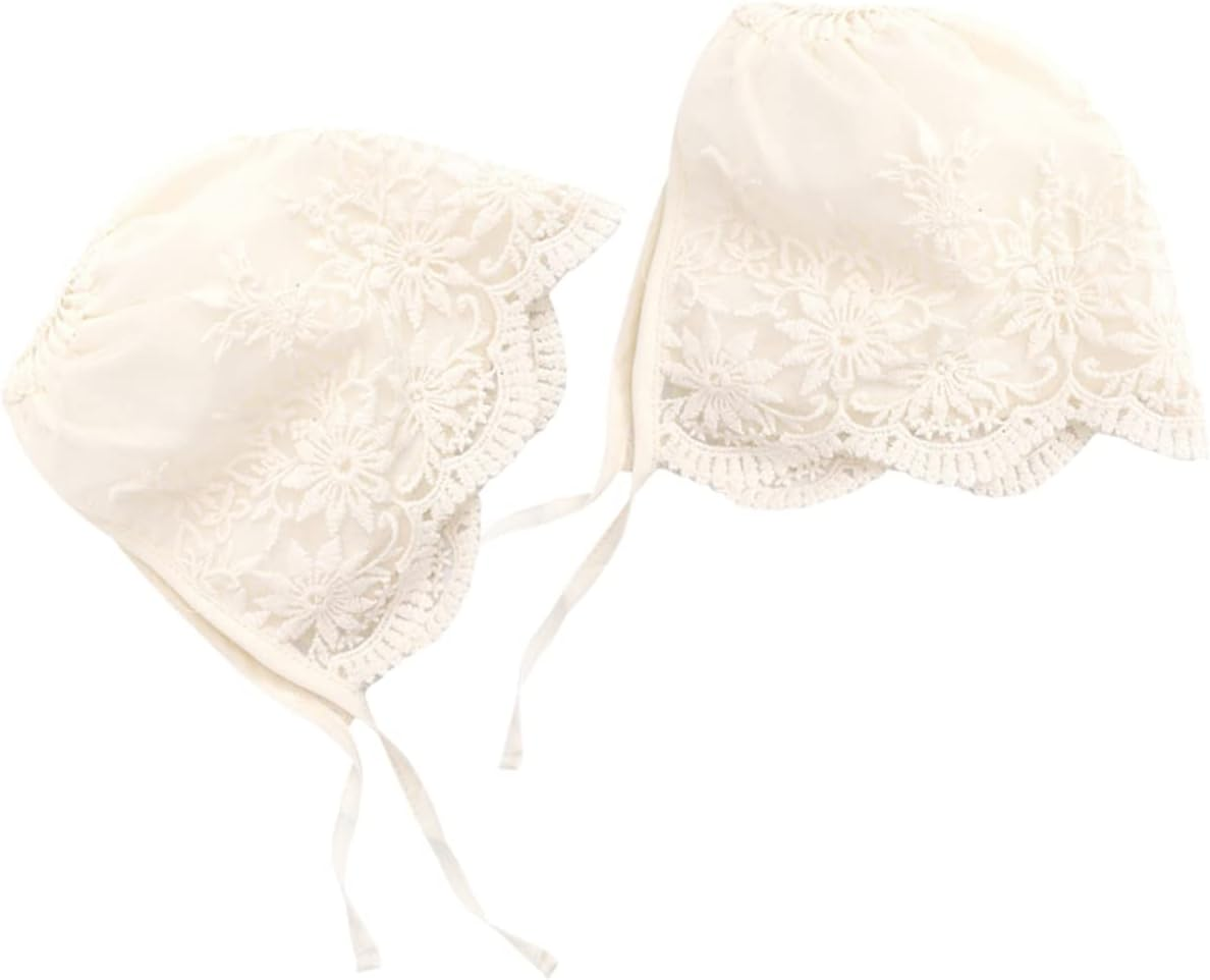 Mobestech 2Pcs Bonnet Lace Cap Summer for Newborn Comfortable Tie Closure for Special Occasions Christenings and Photo Shoots image number 3