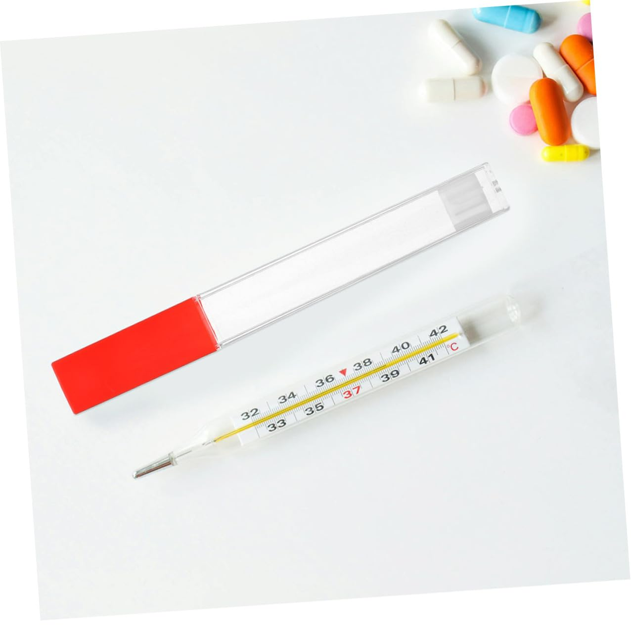 Cabilock 2Pcs Oral Holder for Adults Vacuum Tube Tester Termometro Blood Collection Tube Plastic Case Rectal Red image number 5