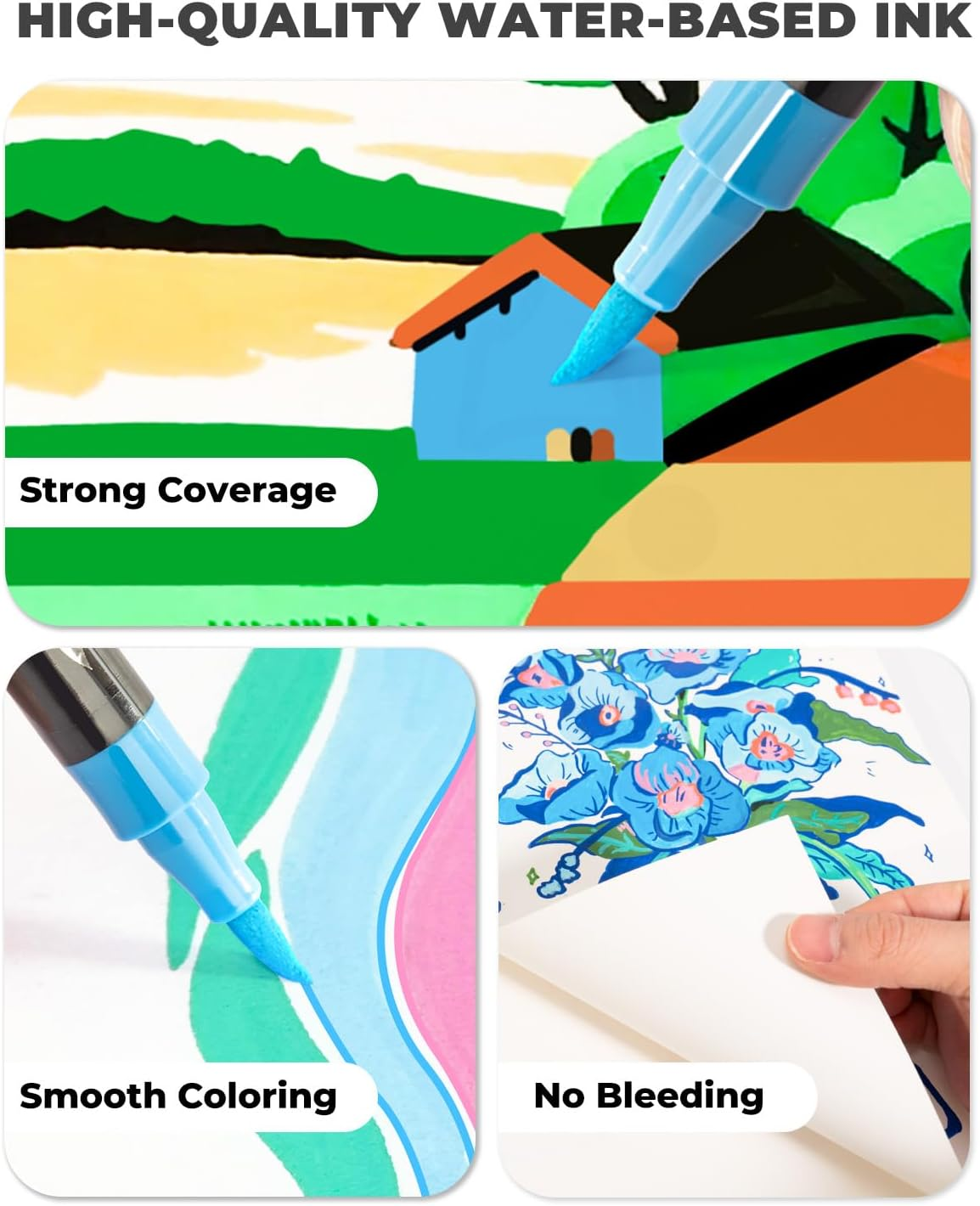 Jusart 36 Colors Acrylic Paint Markers, Dual Tip with Brush Tip and Fine Tip Paint Pens for Rock Painting, Wood, Canvas, Glass, Stone, Ceramic, DIY Crafts Professional Art Supplies with Bag image number 4