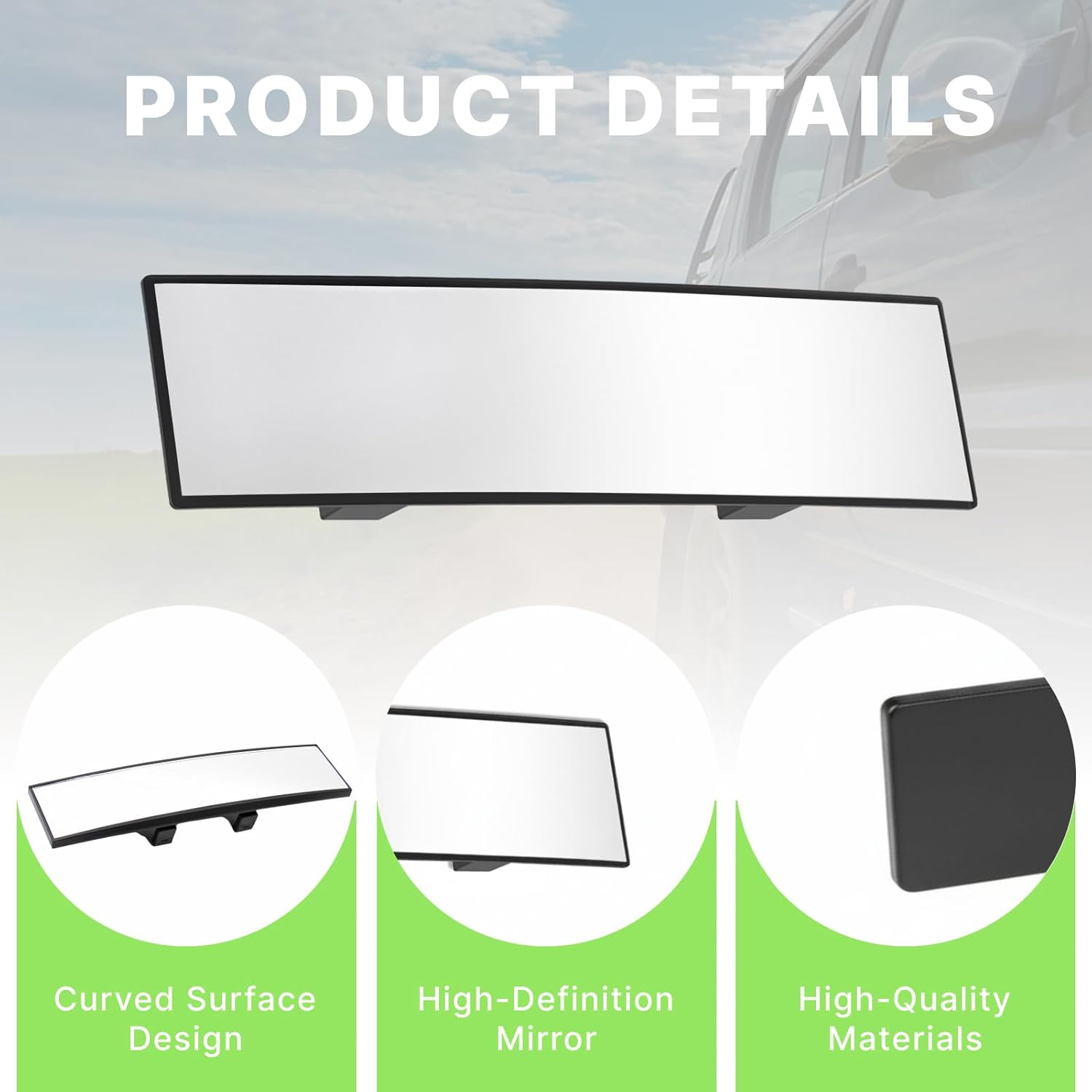 Universal 12 Inch Panoramic Convex Rear View Mirror, Clip-On Wide Angle Interior Mirror for Cars, Suvs, and Trucks to Effectively Reduce Blind Spots and Enhance Visibility image number 4