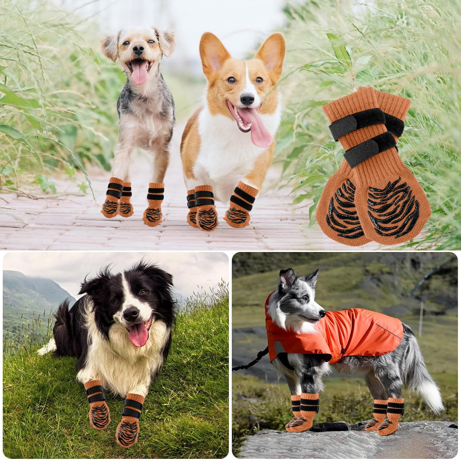 Anti-Slip Dog Socks with Double Sides Grips for Hardwood Floor,Dog Boots to Prevent Licking with 2 Adjustable Straps (Orange, XL) image number 3