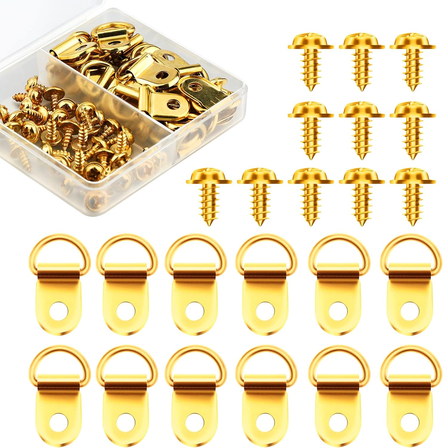 SAVITA 71Pcs Picture Hanging Kit D-Rings Picture Hangers Single Hole Wall Hooks Wall Hangers with Screws and a Screwdriver for Hanging Picture Photo Frames Cross-Stitch (Gold) image number 2