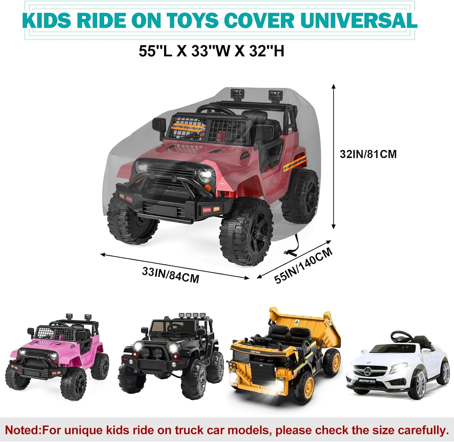 Children'S Car Cover,Large 420D Universal Ride-On Covers for Children, Electric Vehicles, Large Car Toy Cover Waterproof Outdoor with 3 Reflective Strips and Bag,Anti-Rain Dust Protection image number 2