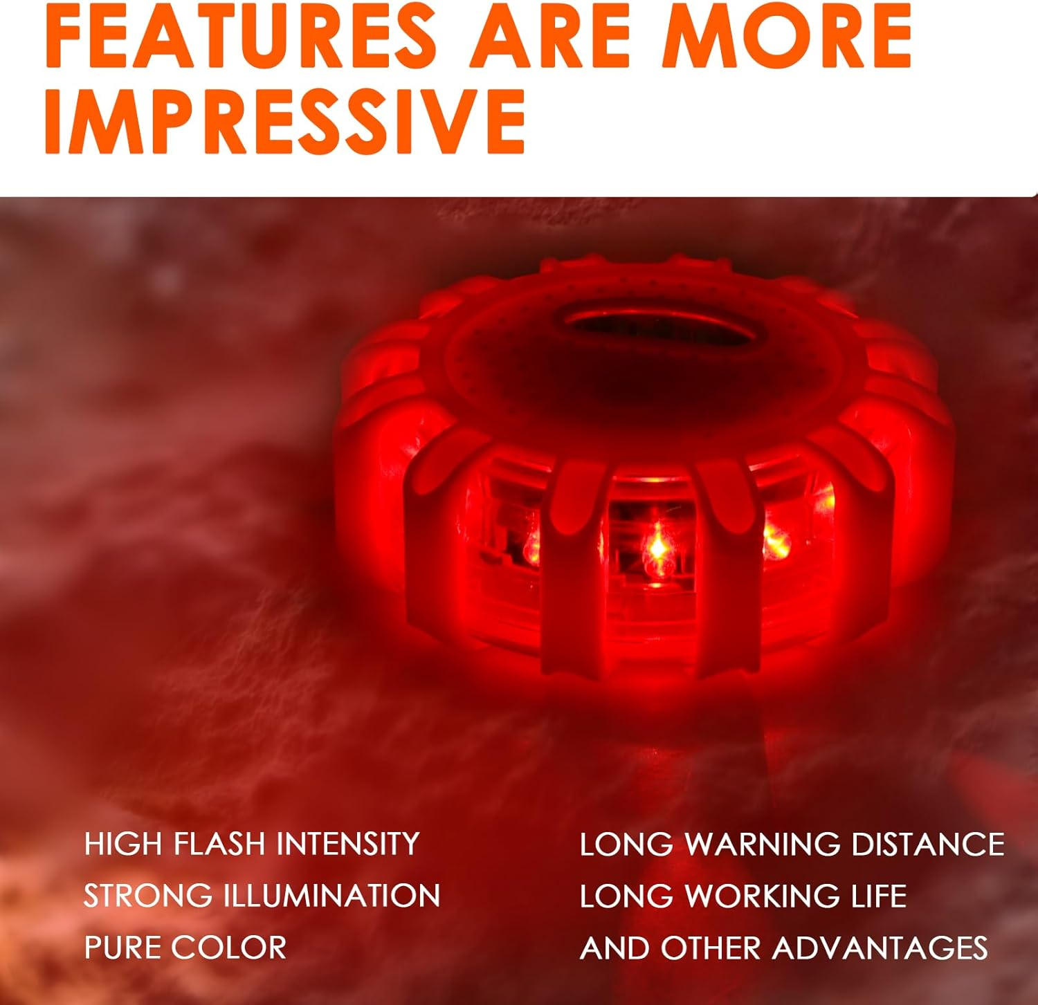 3Pcs LED Road Flares Emergency Safety Warning Light Kit with 9 Glow Modes Rechargeable Design for Vehicles and Boat(Orange) image number 5