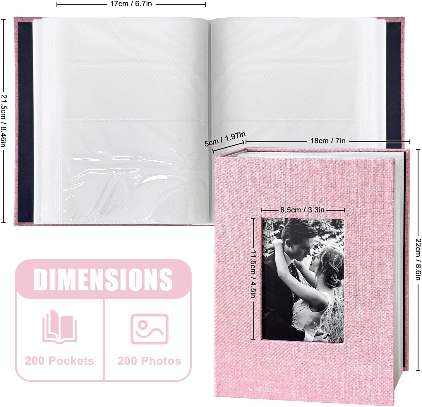200-Pocket Photo Album 4X6 - Slip-In Picture Album with Linen Cover & Display Window, Vertical Photo Book for Wedding, Family, Baby, Anniversary & Vacation Memories (Holds 200 Photos) image number 4