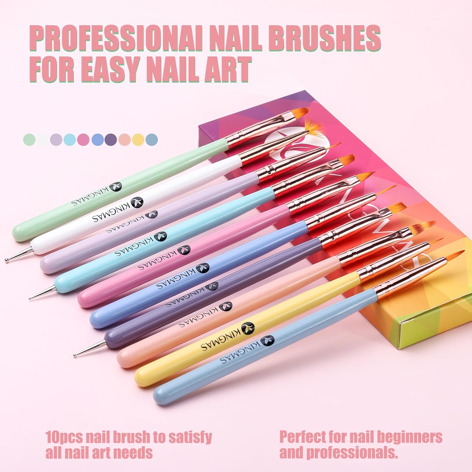 KINGMAS 10 Pieces Nail Art Brushes Nail Gel Polish Painting Brush Drawing Pen Nail Liner Brush and Nail Dotting Pen for Gel Nail Polish DIY Manicure Salon Home image number 4