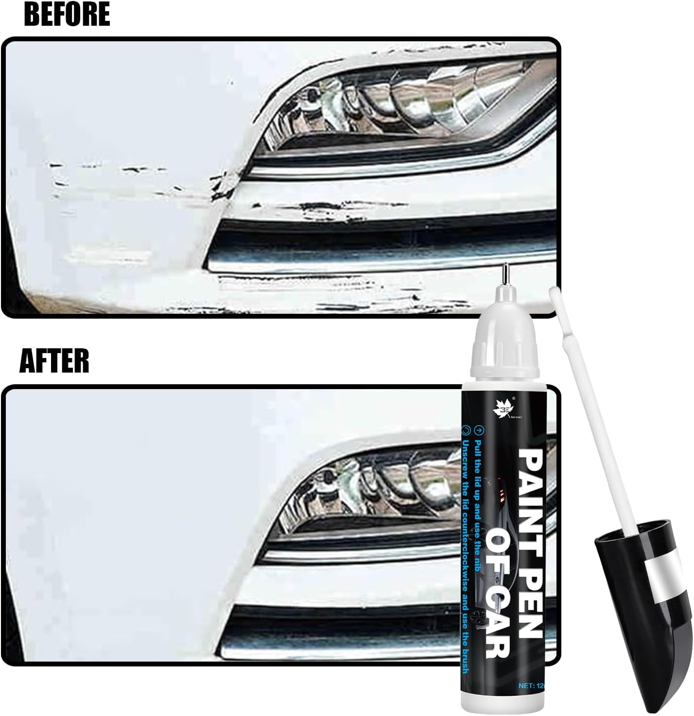 2Pcs Car Scratch Remover, 2-In-1 Touch up Paint Pen. the Paint Touch up Pen Is Used for Car Scratch Repair, Such as Long and Thin, Dot Scratches (White)