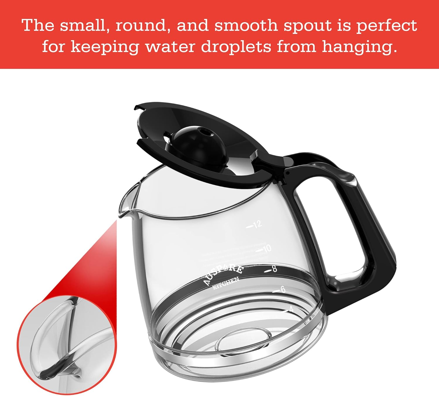 Auspure Kitchen 12-Cup Replacement Coffee Pot Compatible with Ausbrew-1812 Coffee Maker, Ausbrew-1812Cp image number 2