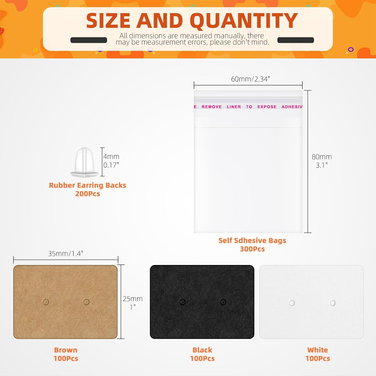 Tanstic 800Pcs Earring Cards with Earring Backs and Self-Sealing Bags Kit, Earring Display Cards Earring Holder for Selling Earring Jewelry Display(White/Black/Brown)-25 X 35Mm/1 X 1.37 Inch image number 5