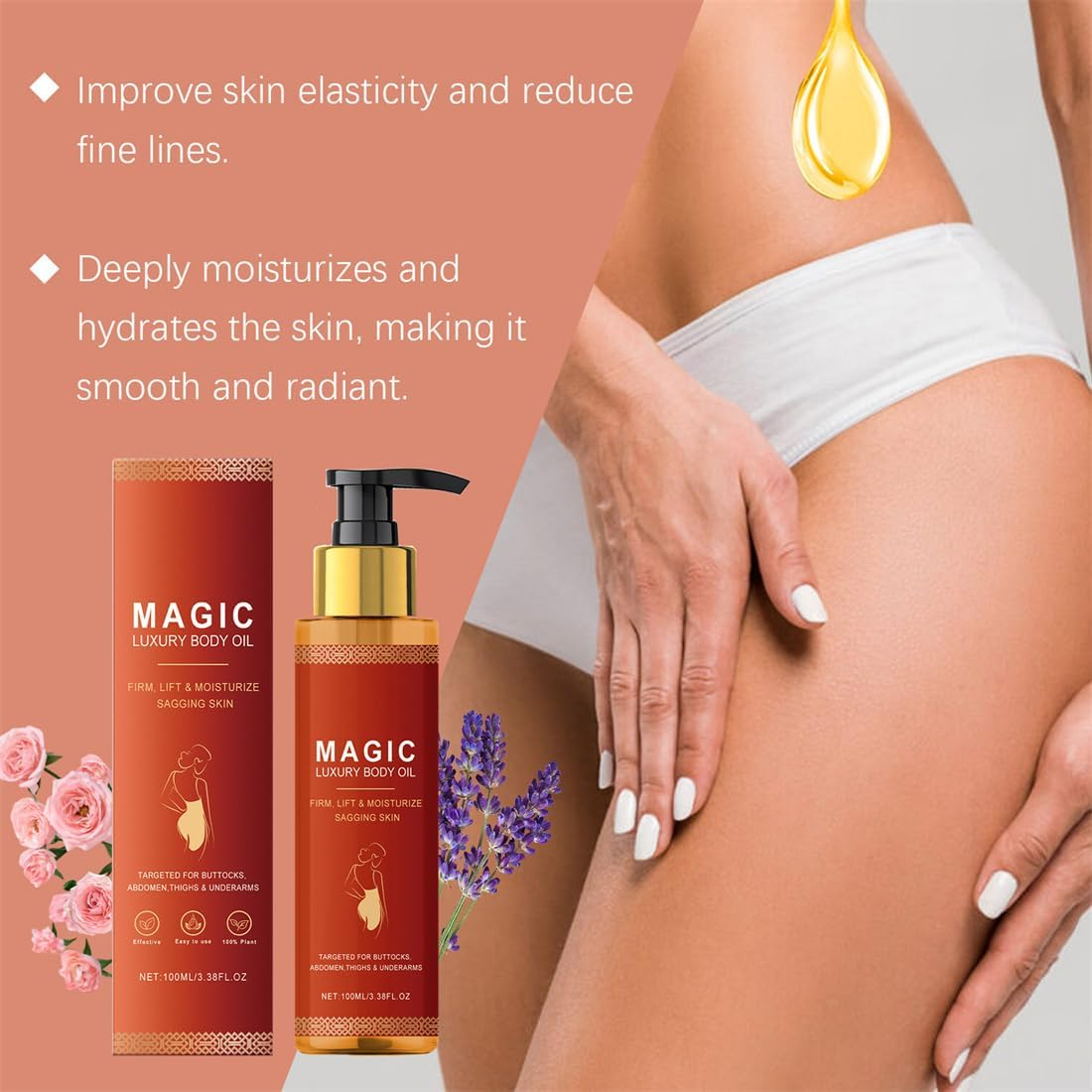 2PCS Magic Body Firming Oil Full Body Use, Hydrating and Firming Skin Oil for Arms, Chest, and Thighs with Vitamin E, Rosehip, and Coffee Seed Oil for All Skin Types