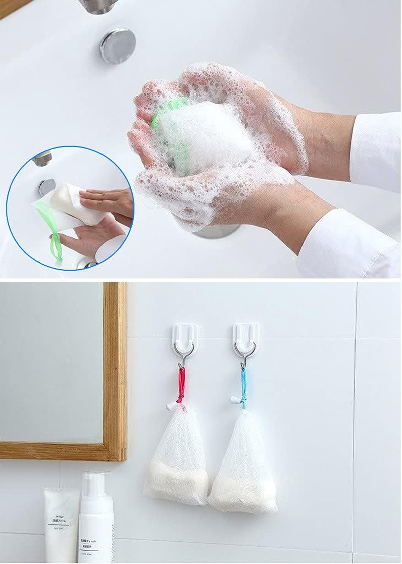 FULINJOY 10 PCS Exfoliating Mesh Soap Saver Pouch Bag Sack, Face Cleansing Foaming Nets, White Pouch with Drawstring (Color Random)