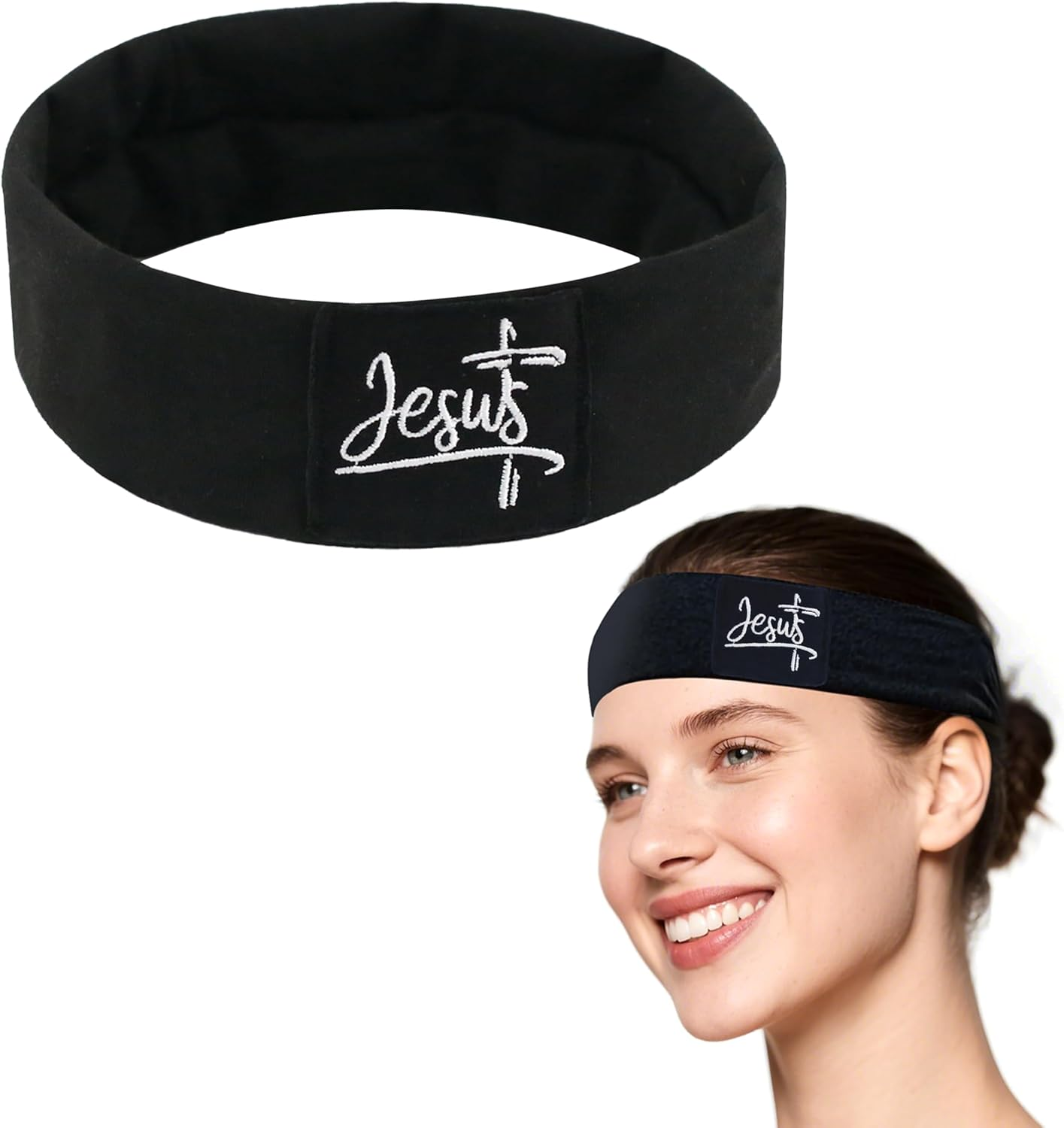 Daily Bible Verse Headbands for Women Non Slip,Soft Cloth Fabric Hair Bands with Nfc,Elastic Inspirational Christian Religious Hair Warp for Workout Yoga Running, Black