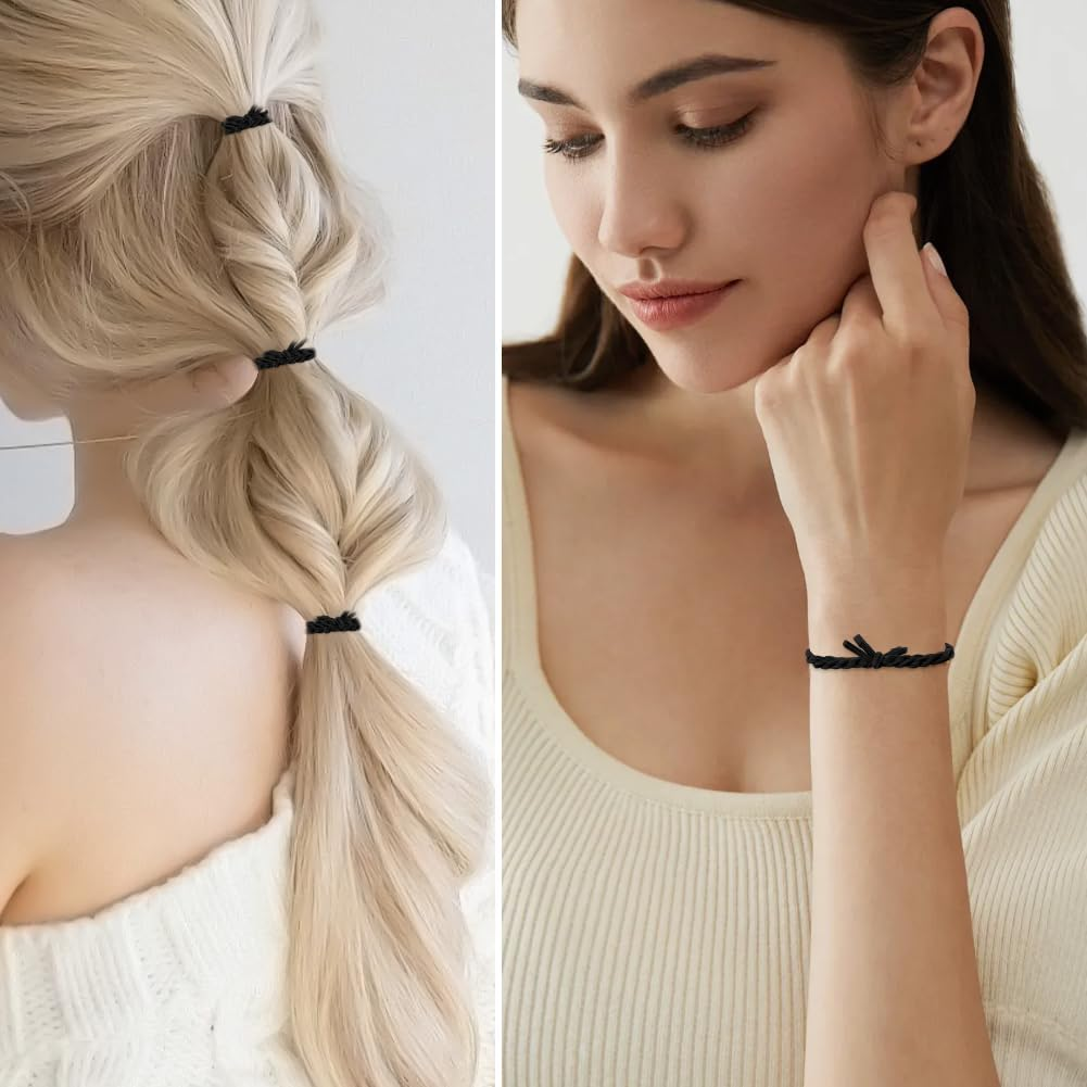 LOPHE Hair Bobbles, Pack of 4 Ponytail Holders Braided Hair Ties, Woven Ponytail Holders, Soft for Thick Hair and Curly Hair, Pull or Damage, Black image number 6