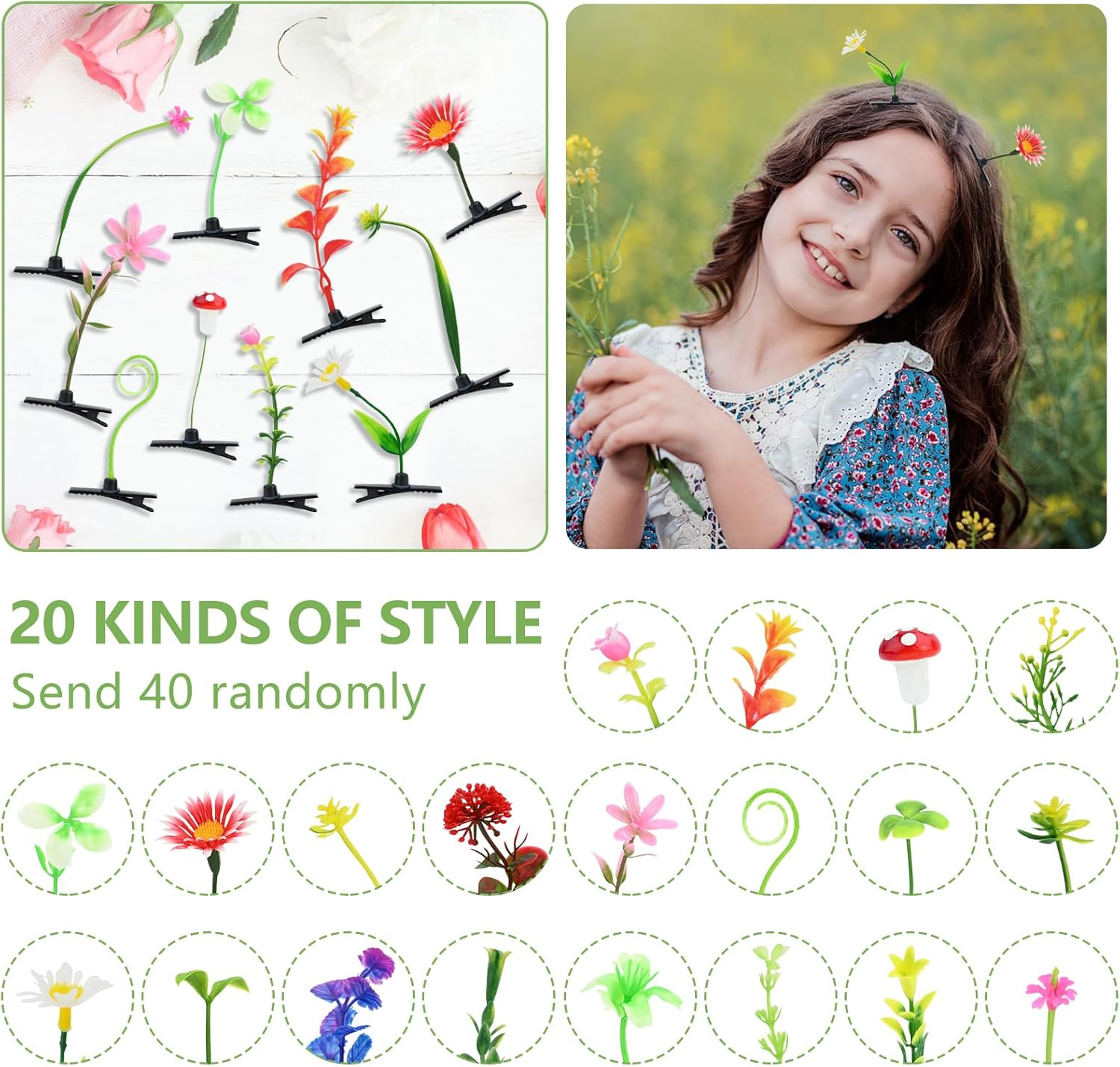 Bekecidi 40 Pieces Bean Sprout Hair Clip Funny Plant Hairpins Little Grass Sprout Clips Flower Butterfly Hair Barrettes Headwear for Women Girls Party for Women Girls Kids Toddler Party Favor image number 1