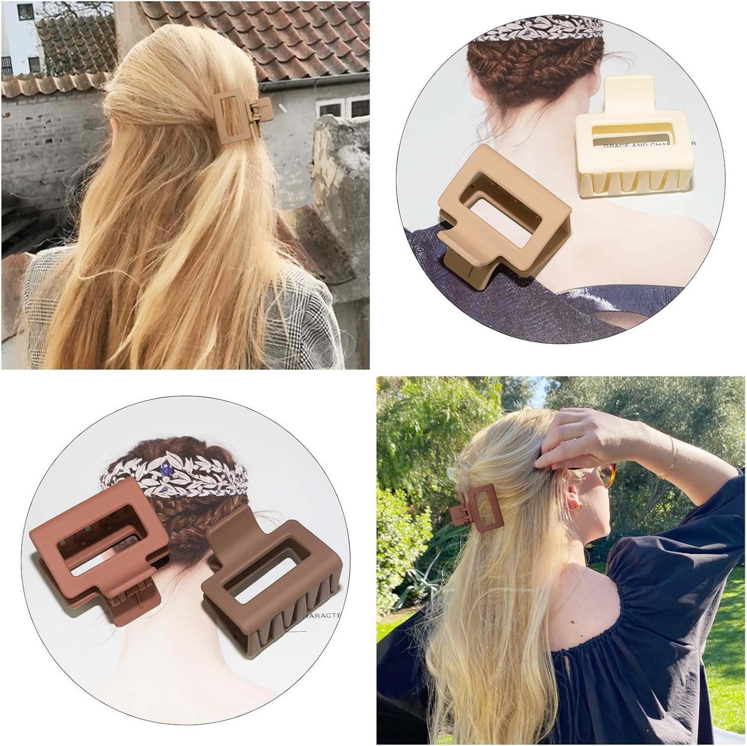 Cobinaan Medium Matte Rectangle Claw Hair Clips for Women Girls, 2 X 1 X 1.8 Inch, 8Pcs Warm Color, Nonslip Hair Jaw Clips for Thin/Medium Thick Hair