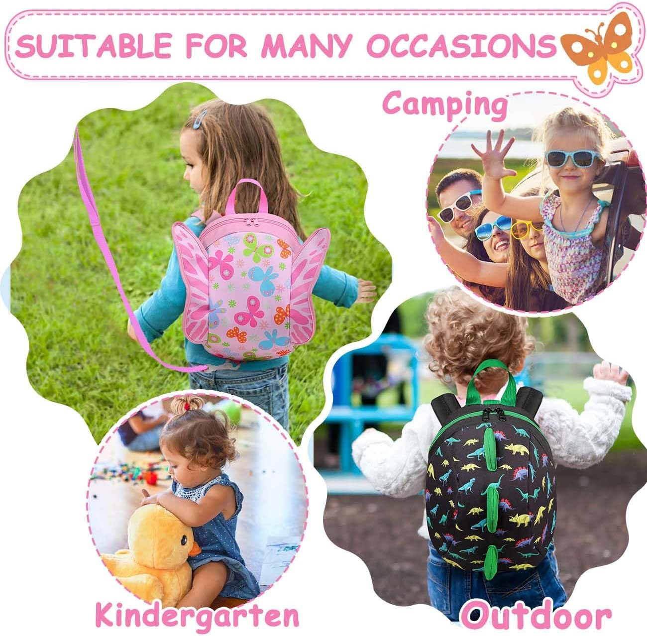 Mini Toddler Backpack with Leash,Vaschy Ultra Lightweight Tiny Little Kids Preschool Backpack Daycare School Bags for Boys,Grils - Butterflies image number 5