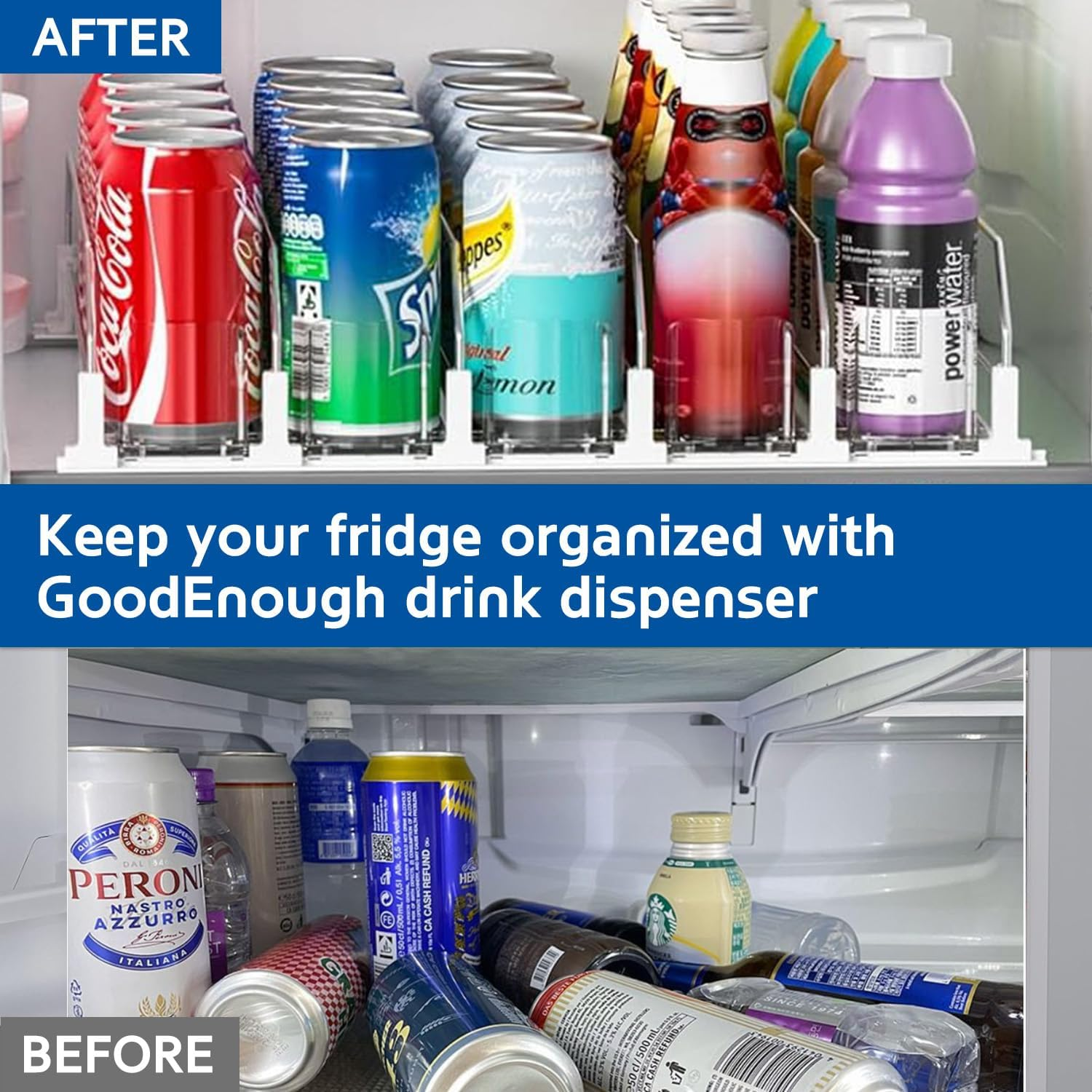 Automatic Drink Organizer for Fridge, Soda Can Dispenser with Adjustable Width, Self-Pushing Glide System, Holds up to 25 Cans, 5 Rows, White image number 2