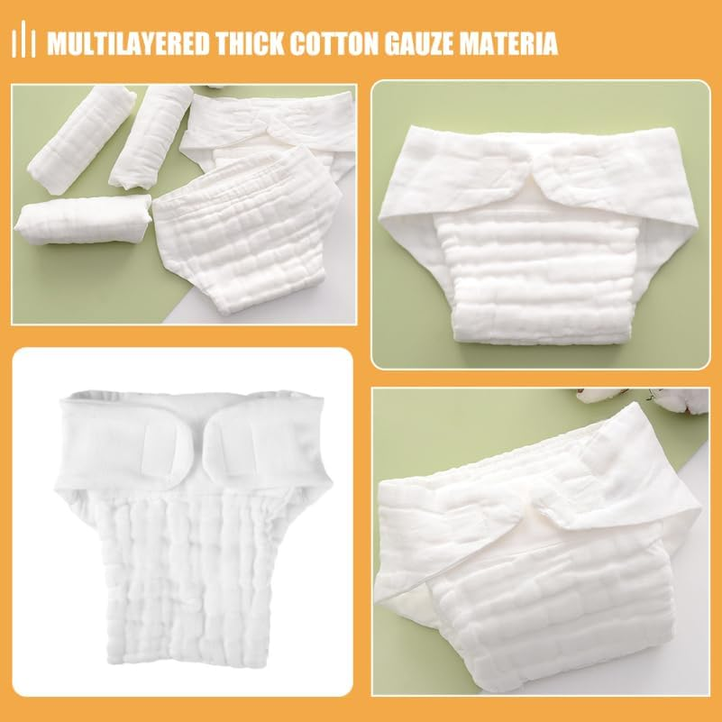 5Pcs Washable Cloth Diapers Inserts - Newborns Reusable Cotton Nappies Soft and Breathable for White Nappy Liners 9-15 Months image number 3
