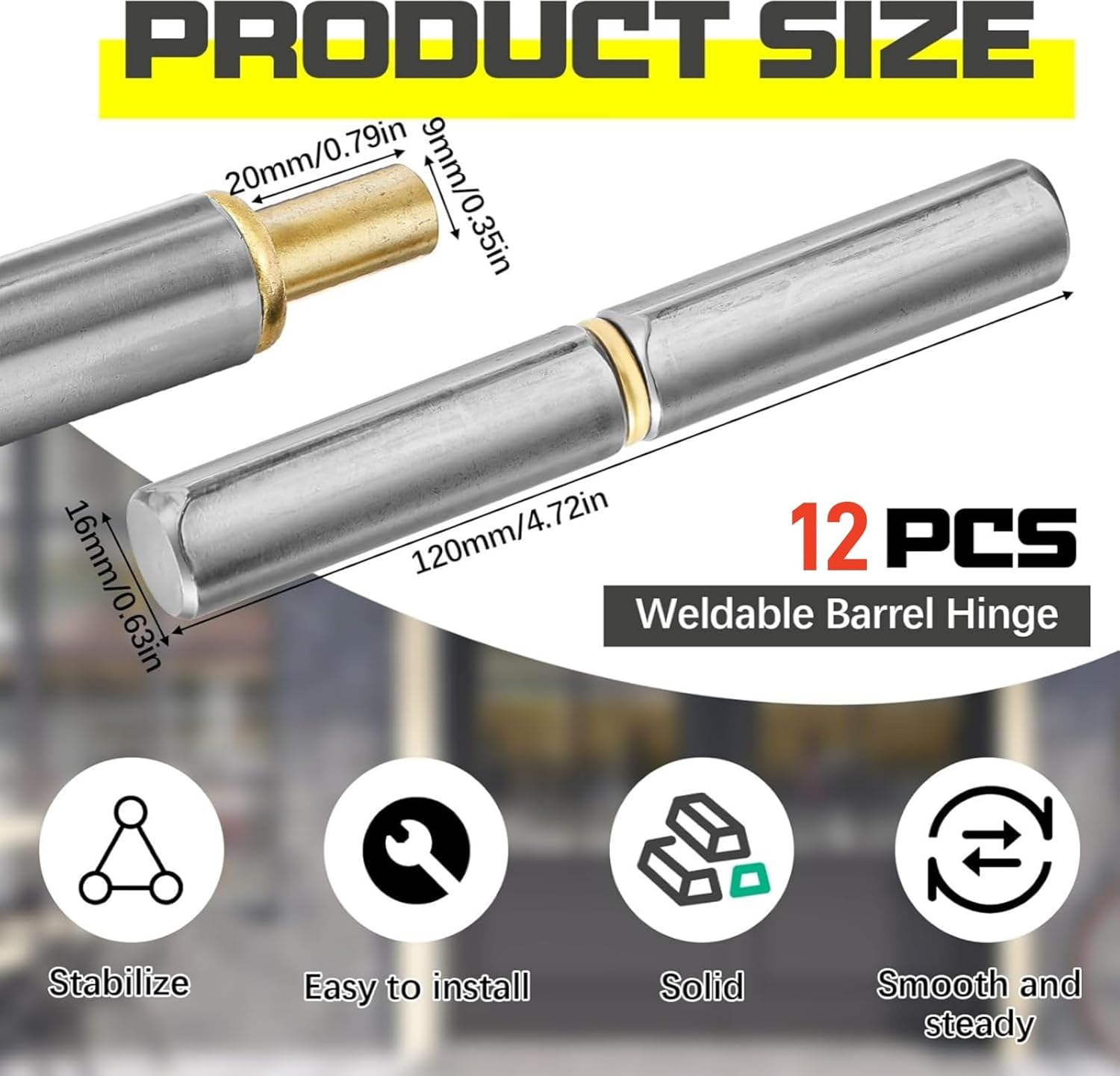 Weldable Barrel Hinges Heavy Duty Weld on Bullet Hinges Carbon Steel Detachable Gate Door Fittings for Swing Door Trailer Ramp (12Pcs(16Mm*120Mm)) image number 5