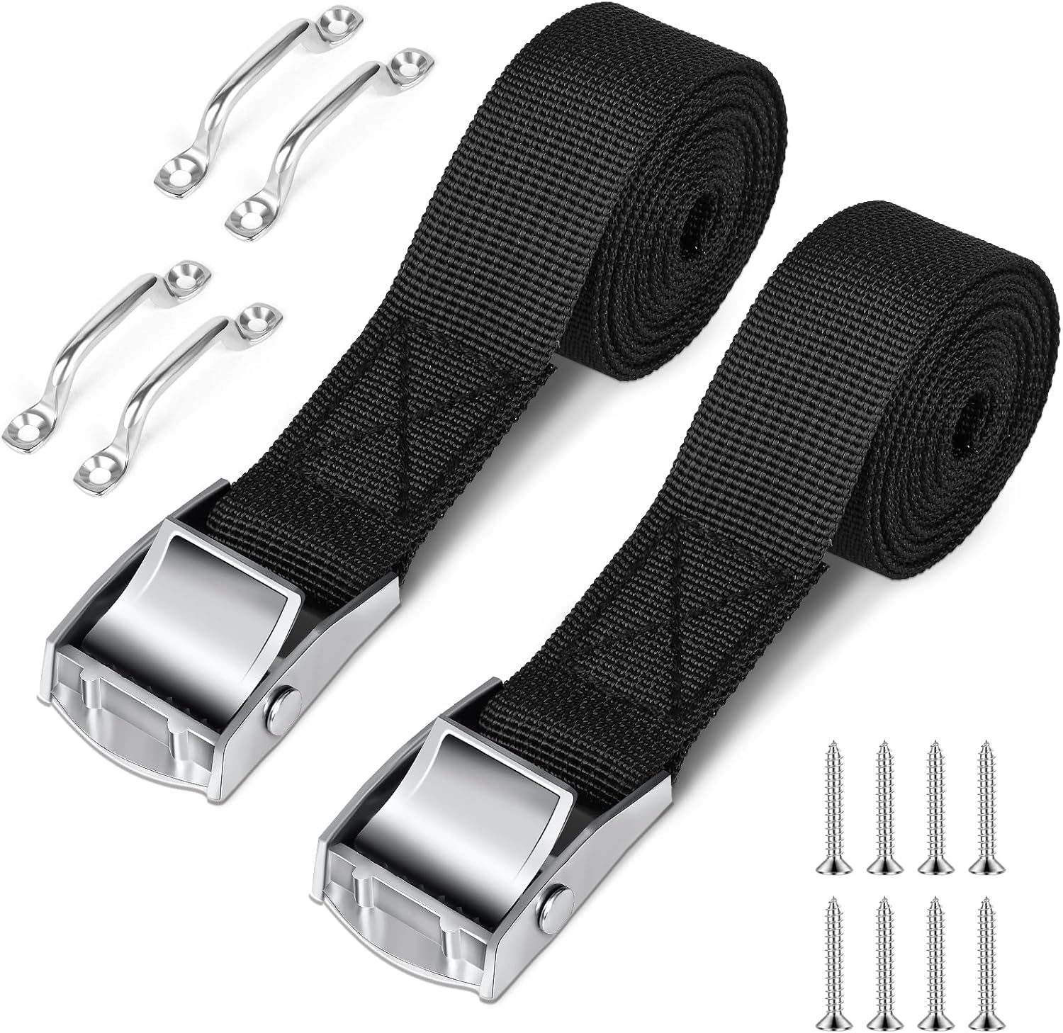 2 Sets 1"X 78"(6.5Ft) Battery Tie down Straps Kit with Stainless Steel Cam Buckle for Boats, Hold down with SS Screws for Cooler, Box, Fuel Tank, Luggage Belt, Cars image number 4