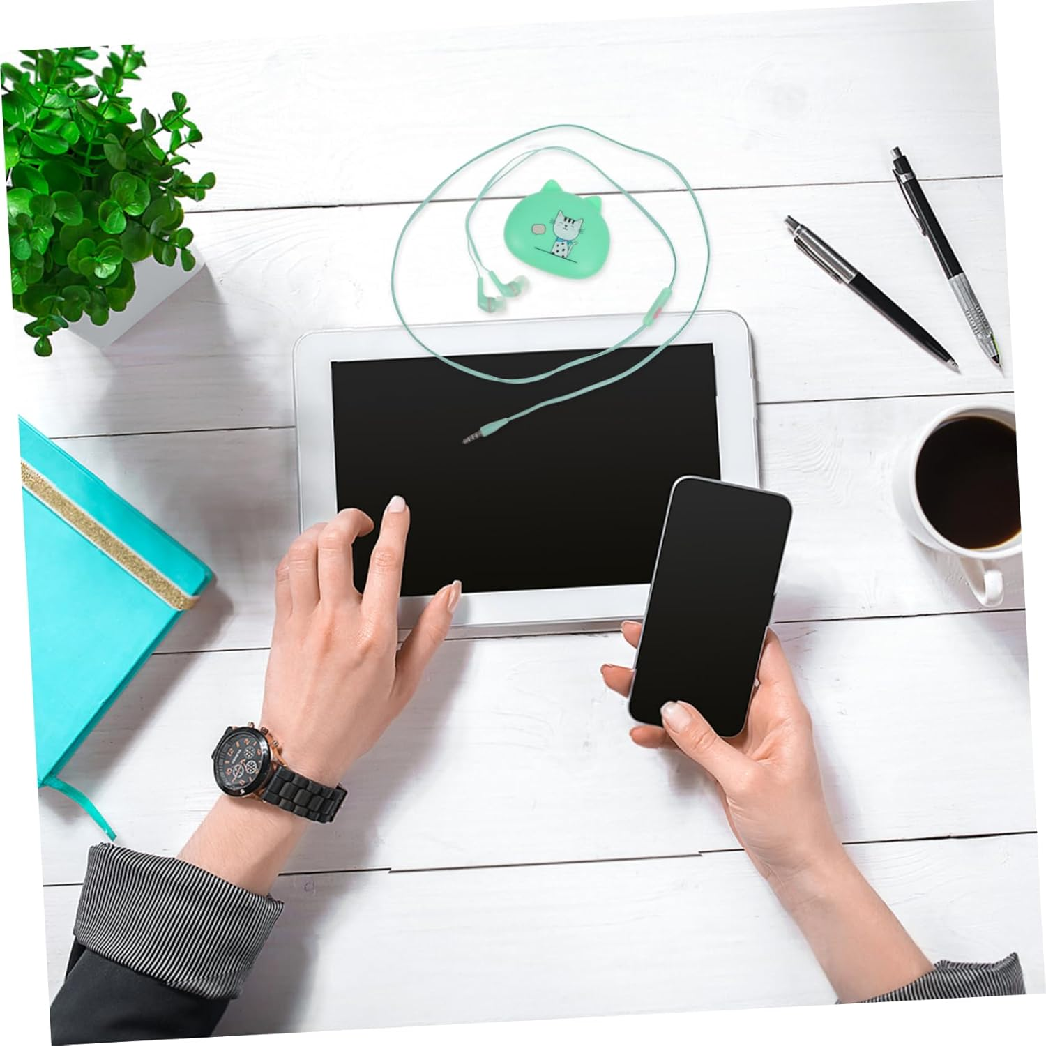 EXHUMKY Wired In-Ear Earphones Universal Corded Headset for Smartphones High Sound Quality Earbuds with Green Cable Suitable for Phone Accessories and Daily Use image number 4