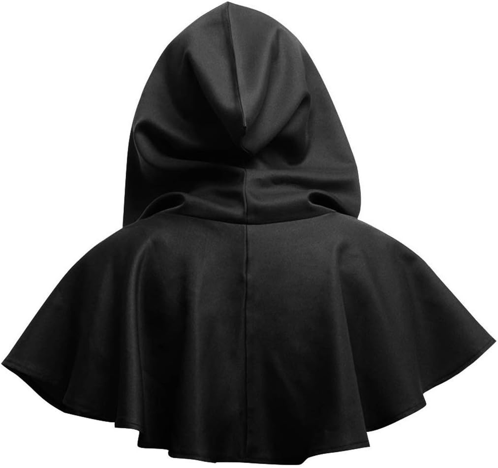 DQCUTE Halloween Grim Cowl Cloak Medieval Wicca Pagan Hood Hat Cosplay Costumes Hooded Poncho for Men Women - Black image number 2