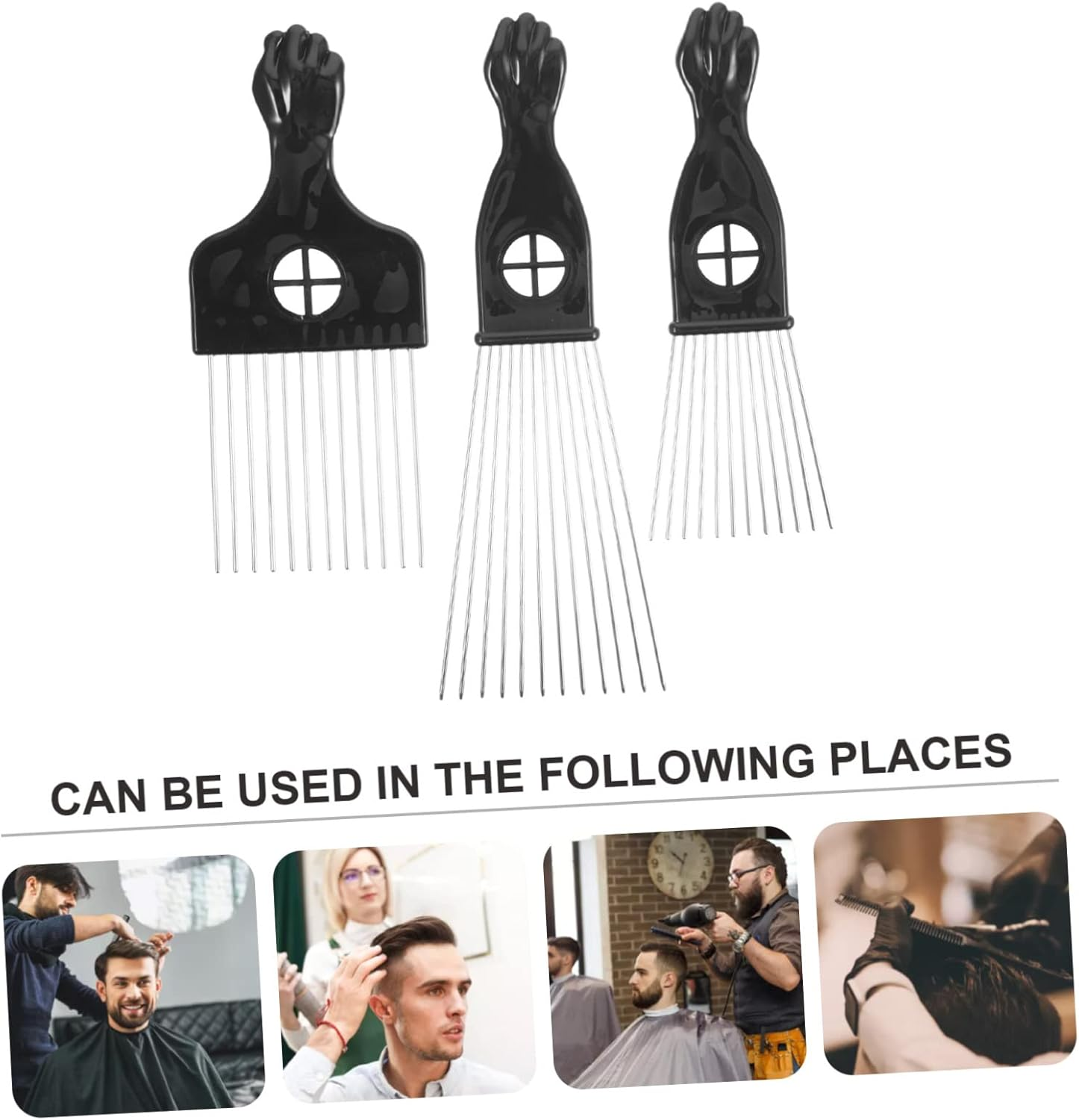 LOORGVEL 3Pcs Stainless Steel Double-Sided Hair Pick Comb Set for Afro Hair Wide Tooth Metal Lifting Combs Detangler for Men image number 5