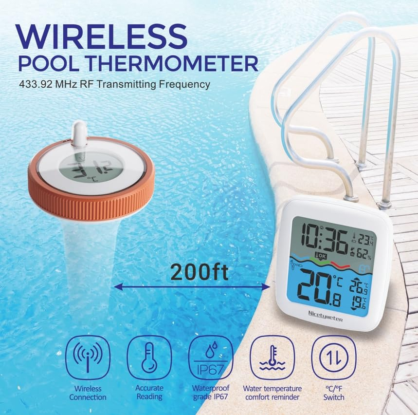Digital Pool Thermometer, Floating Easy Read, Large Size Water Thermometer for Cold Plunge, IPX8 Waterproof Water Temperature Thermometer for Hottub/Icebath/Swimmingpool/Spa/Aquarium/Pond image number 6