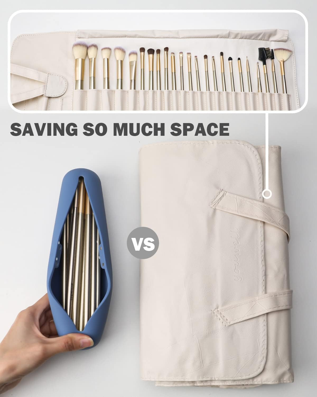 BEZOX Travel Makeup Brush Holder with Strong Magnetic Buckle, Silicone Make up Brush Pouch Case, Cosmetic Brush Mini Bag - Blue image number 1