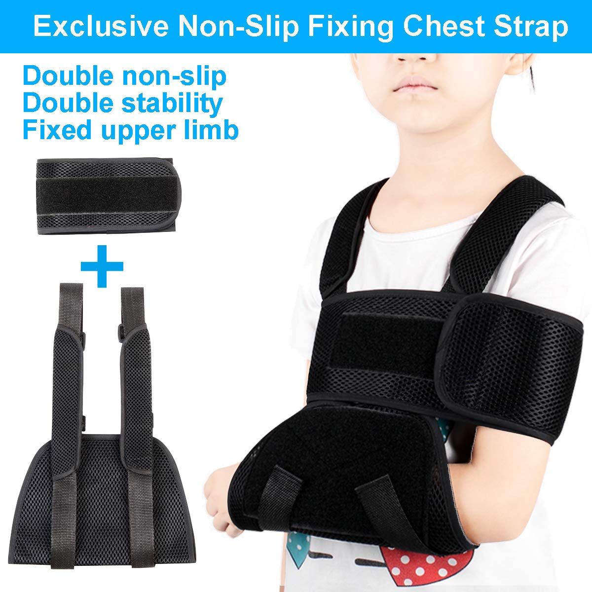 Sling Shoulder Immobilizer Brace Fully Adjustable Rotator Cuff Elbow Support, Includes Immobilizer Band Quick Recovery (Children) image number 3