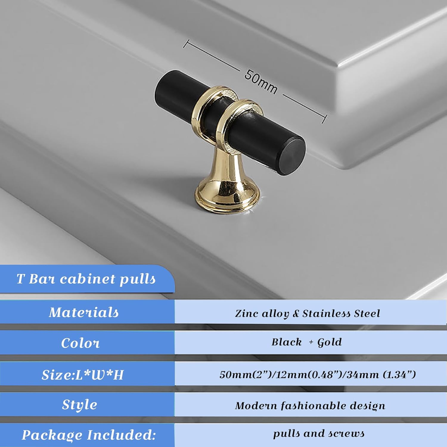 Ymaiss 12 Packs Cabinet Knobs T Bar Kitchen Dresser Knobs Drawer Pull Handles Single Hole Knobs Hardware for Drawer Dresser Cupboard Wardrobe (Black and Gold)