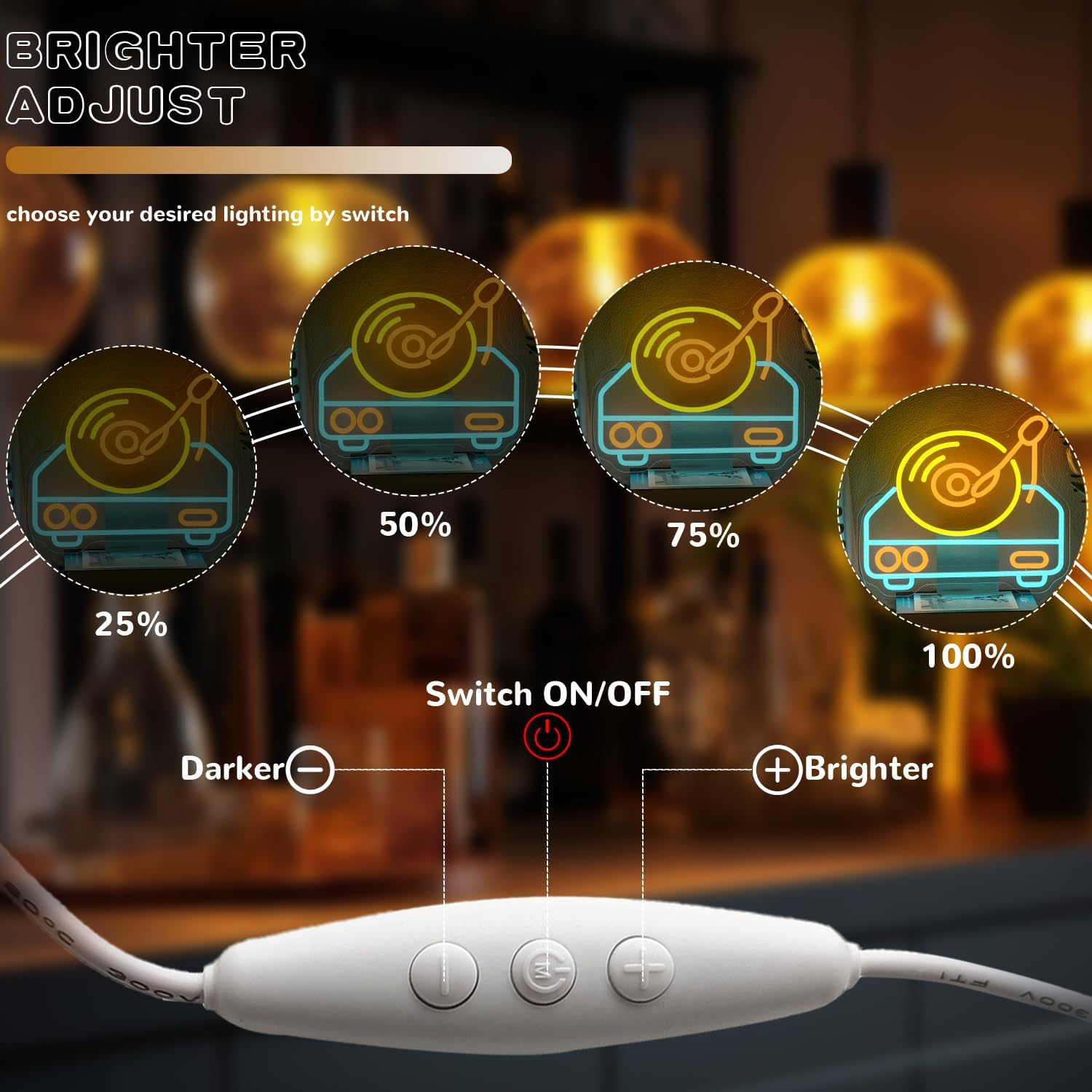 LMSIGNLY Music Plate Neon Sign for Wall Decoration Music Neon Light Vintage Record Player LED Neon Signs Dimmable Colourful Music LED Light up Sign for Bar Party Concert Christmas Wall Art image number 4