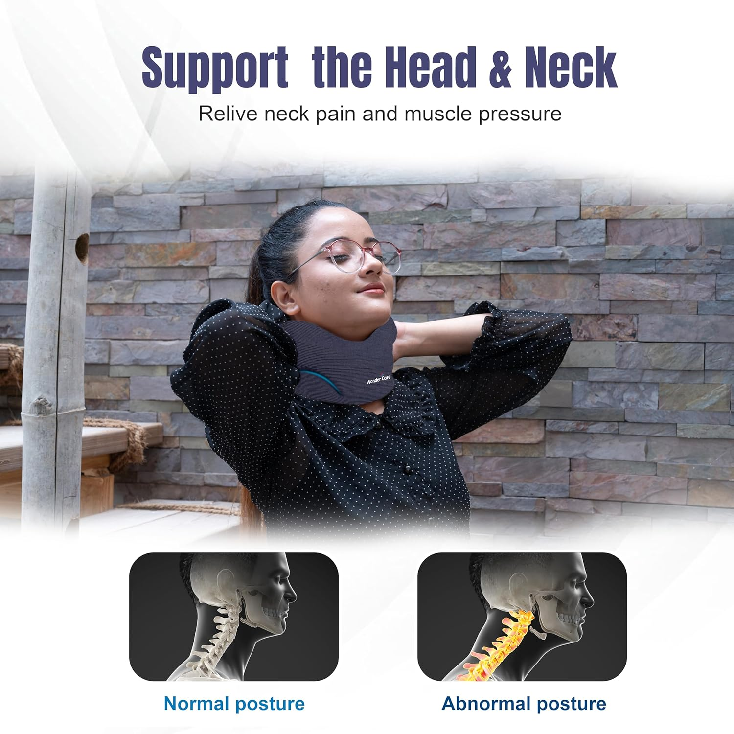 Wonder Care Neck Brace for Sleeping Cervical Collar Relief Neck Pain and Neck Support Soft Foam Wraps Keep Vertebrae Stable for Relief of Cervical Spine Pressure for Women & Men Black-Medium image number 1
