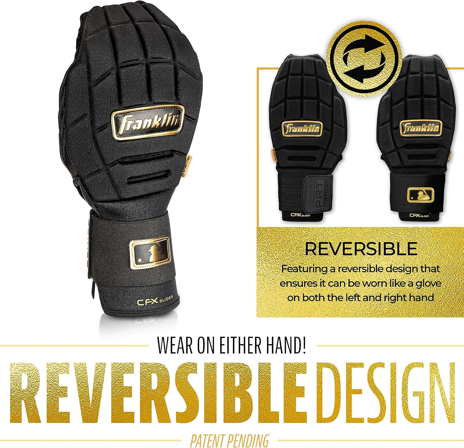 Franklin Sports MLB Baseball + Softball Sliding Mitt - CFX PRT Adult Protective Baserunning Sliding Glove - Left + Right Hand Mitt - Hand + Wrist Protector for Running