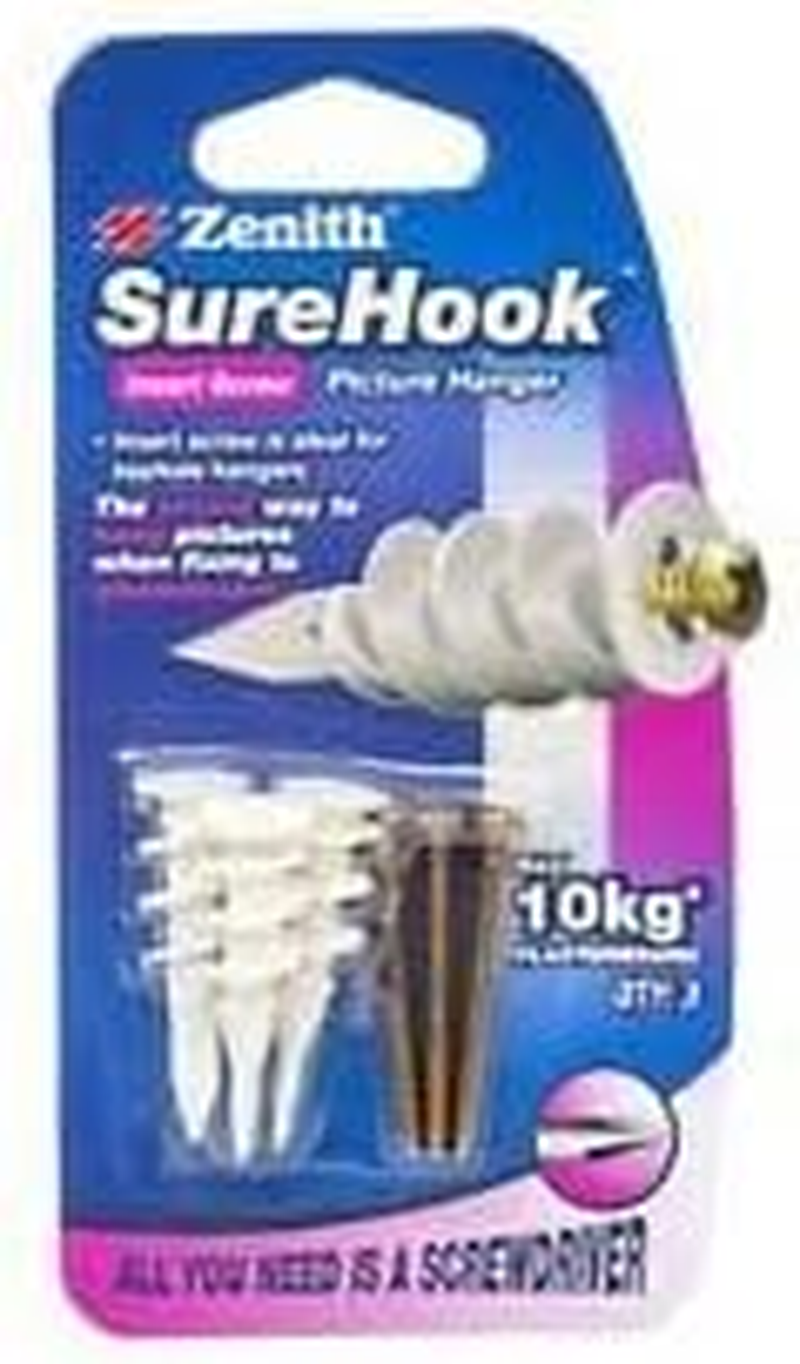 Zenith Surehook Insert Screw Picture Hanger Hook, 10 Kg Capacity (Pack of 3)