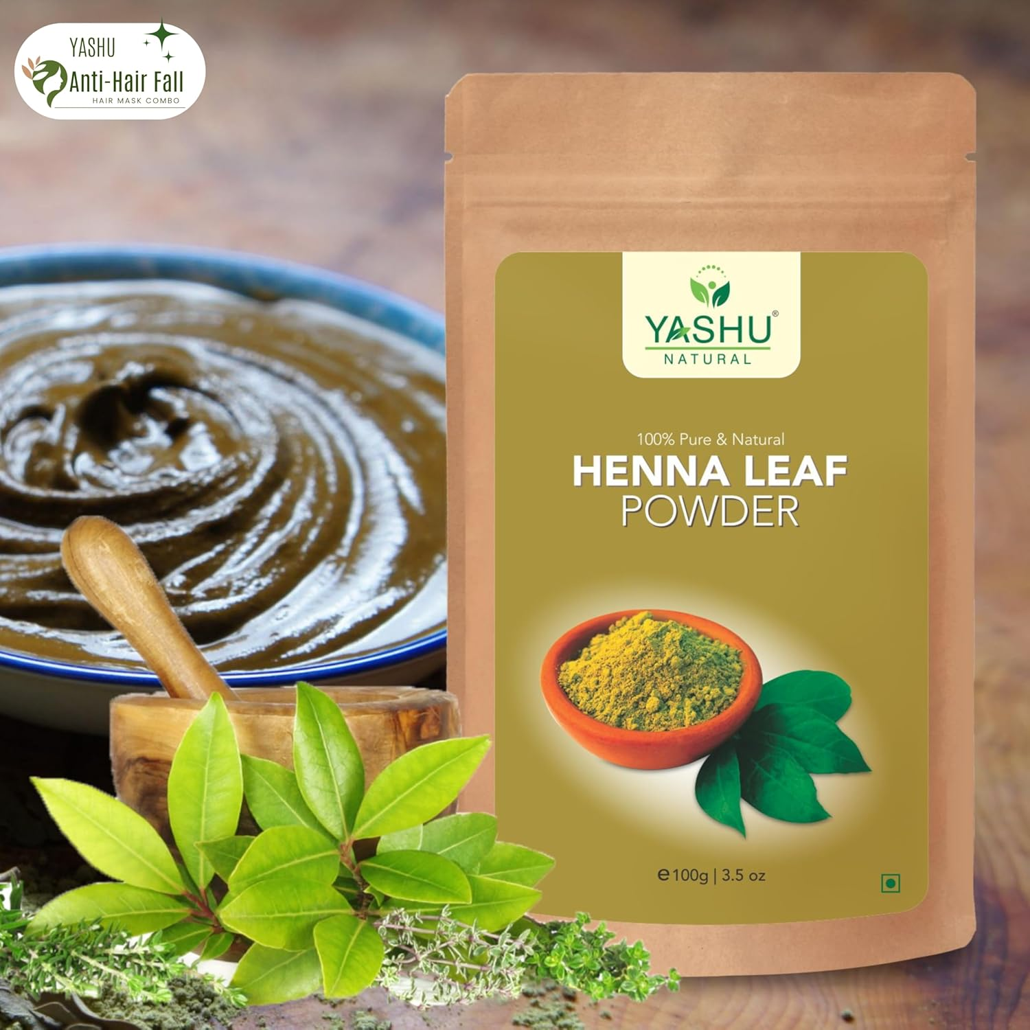 YASHU Pure Organic Hibiscus Bhringraj and Herbal Henna Powder for Hair Fall Control | Hair Mask Pack for Dry & Damaged Hair Repair | Combo Pack (300G) image number 4