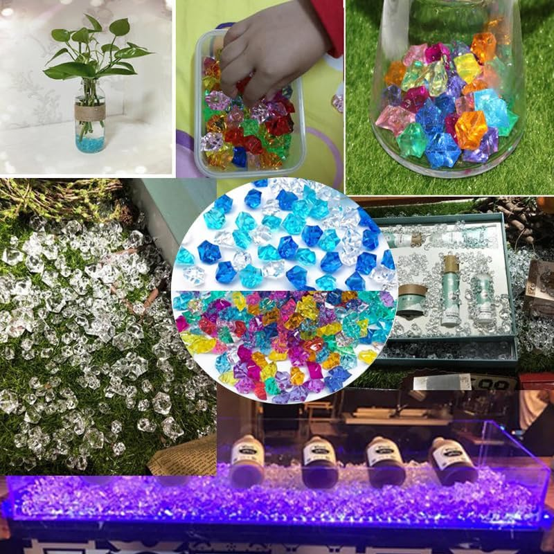 WADY Acrylic Crushed Ice Rocks - 200 PCS Fake Ice Cubes, Clear Plastic Crystals & Diamonds for Vase Fillers, Wedding Decor, Table Scatter, Home Decoration, Arts & Crafts (Blue and White)