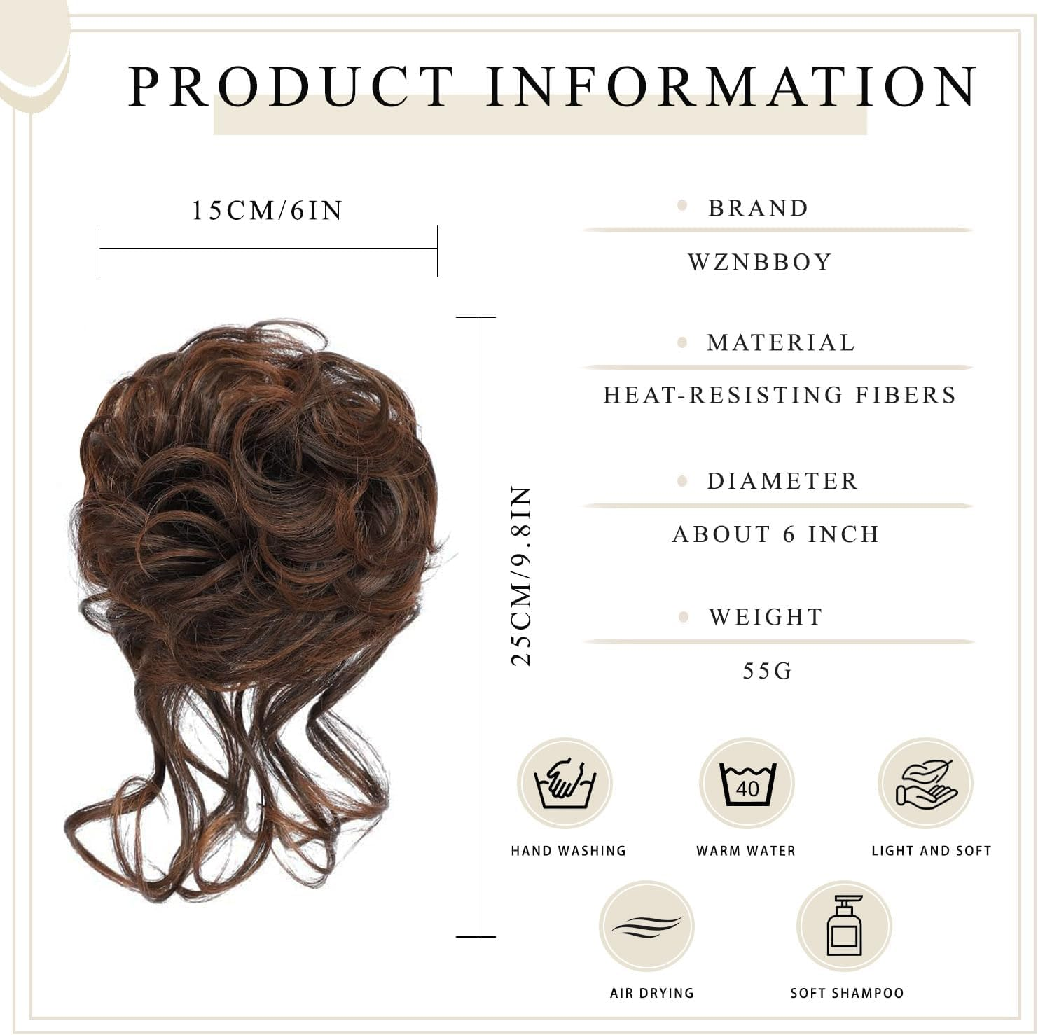 Messy Bun Hair Piece Claw Clip Synthetic Chignon Tousled Updo with Tendrils Hair Extensions Hair Bun Curly Wavy Faux Hair Bun Hair Scrunchies Hair Accessories for Women (Black Mix Medium Ash Brown) - Brown Mix Light Brown image number 2