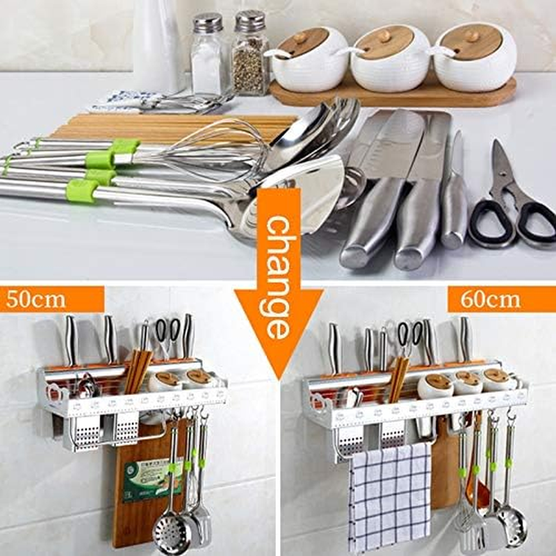 Kitchen Shelf 50Cm 2 Chopstick Cylinders 6 Hooks Kitchen Multi-Function Single-Layer Wall Hanging Knife Holder Storage Rack Kitchen Shelf